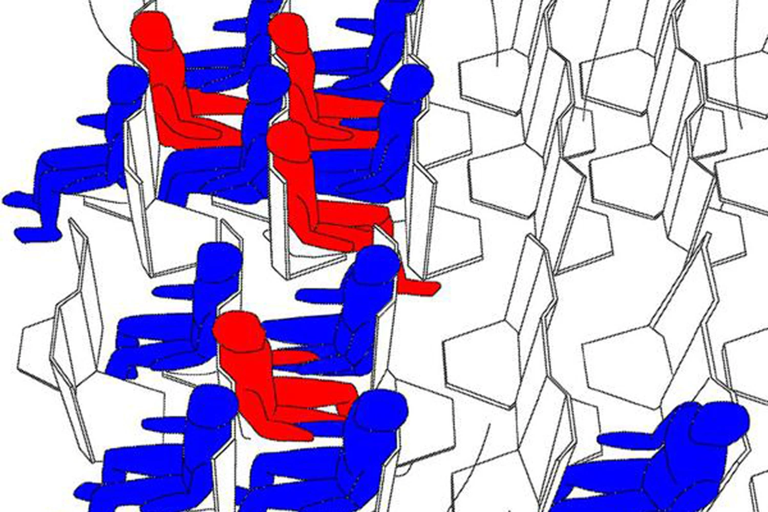 Nas fileiras hexagonais os passageiros viagem um de frente para o outro (Imagem - Zodiac Seats France)