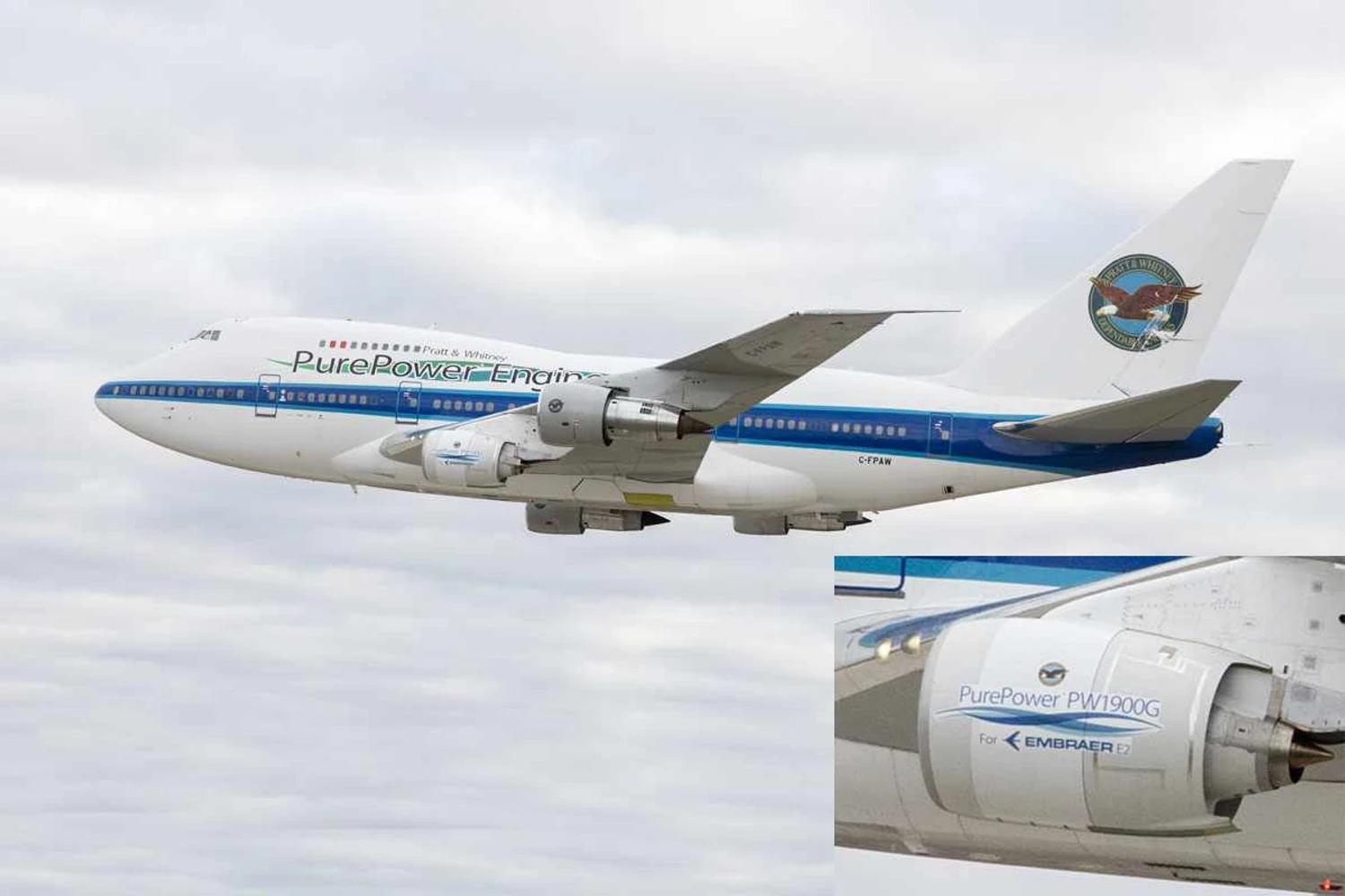 O Boeing 747SP voou com os motores que serão instalados nos novos jatos da Embraer (Pratt &amp; Whitney)