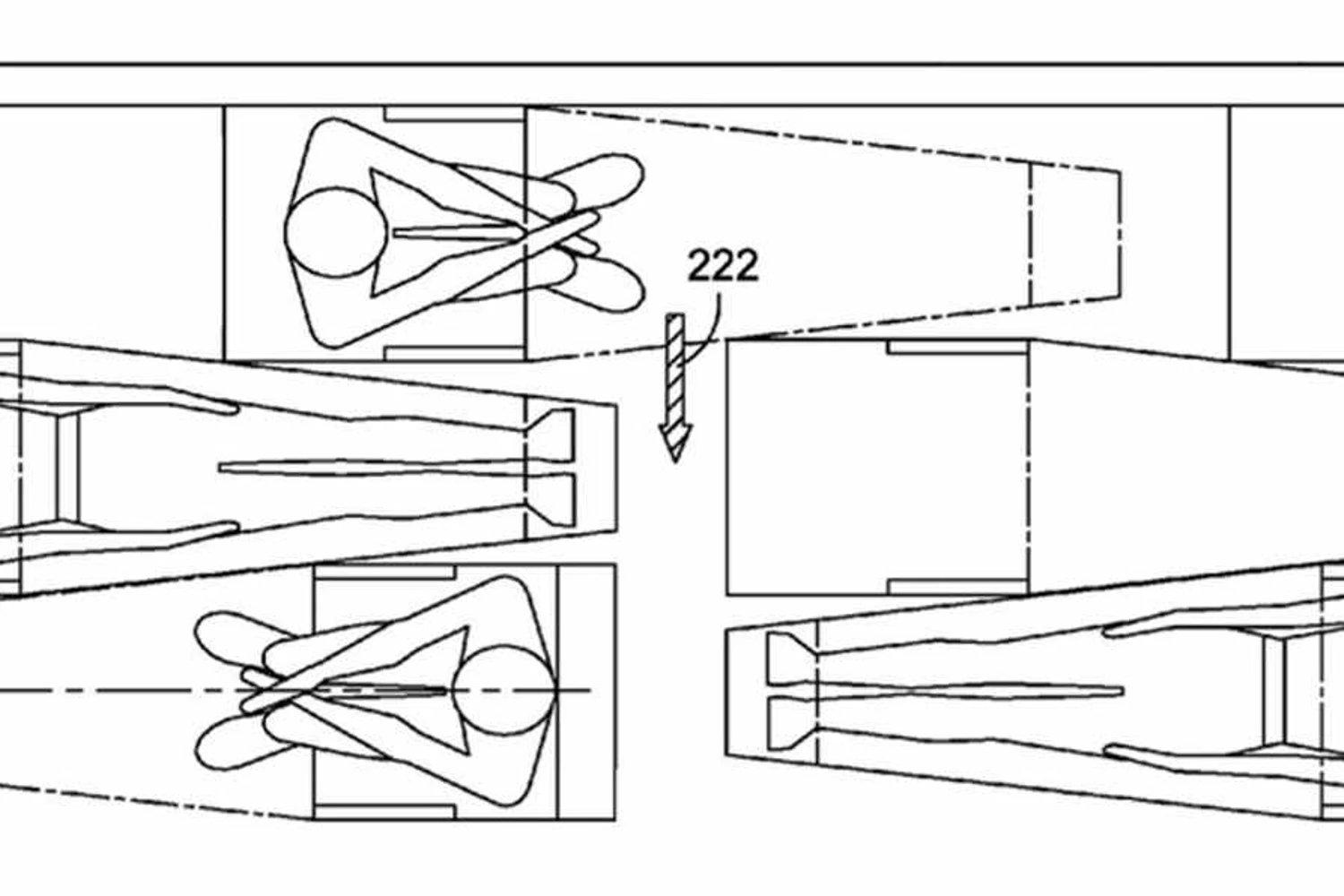 As setas mostram as saídas para o corredor (US Patents/Boeing)