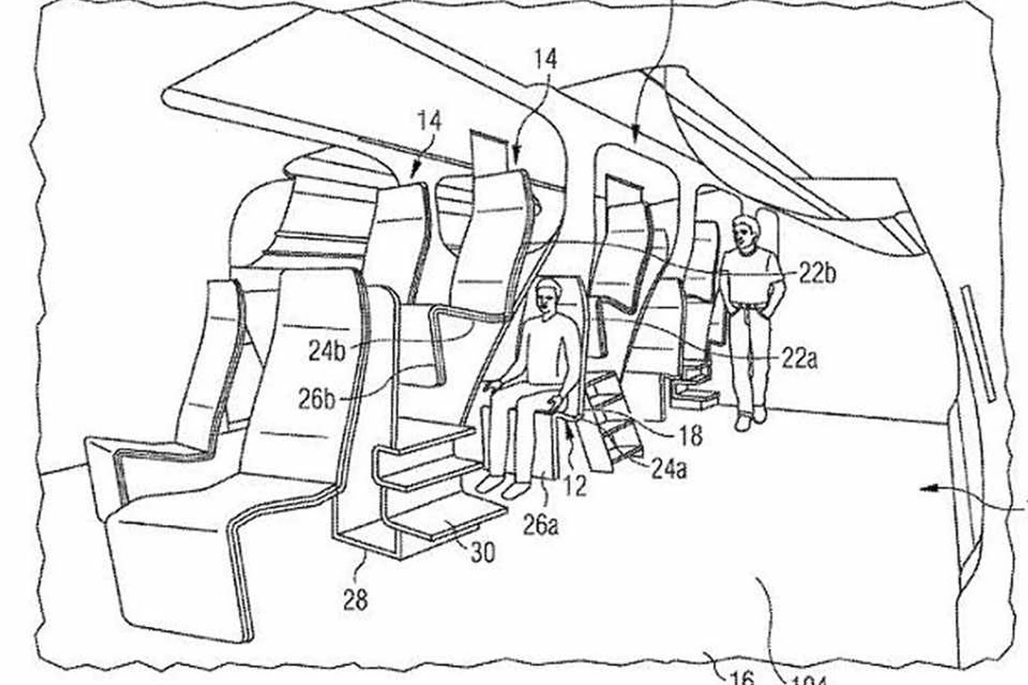 Beliches podem aumentar a capacidade na classe executiva sem comprometer seriamente o conforto (EU Patents)