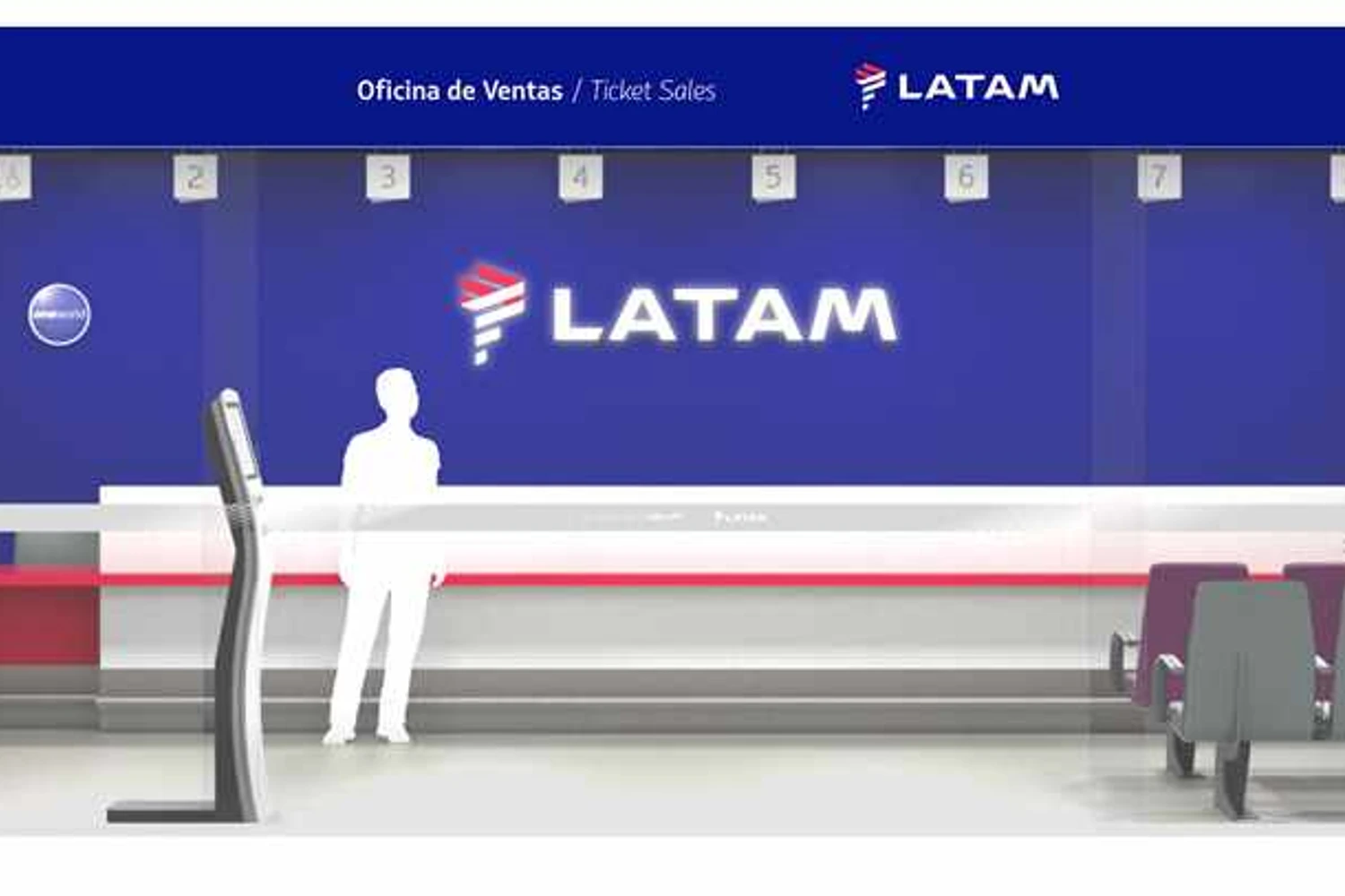 Um exemplo de como será os balcões da Latam nos aeroportos (Divulgação)