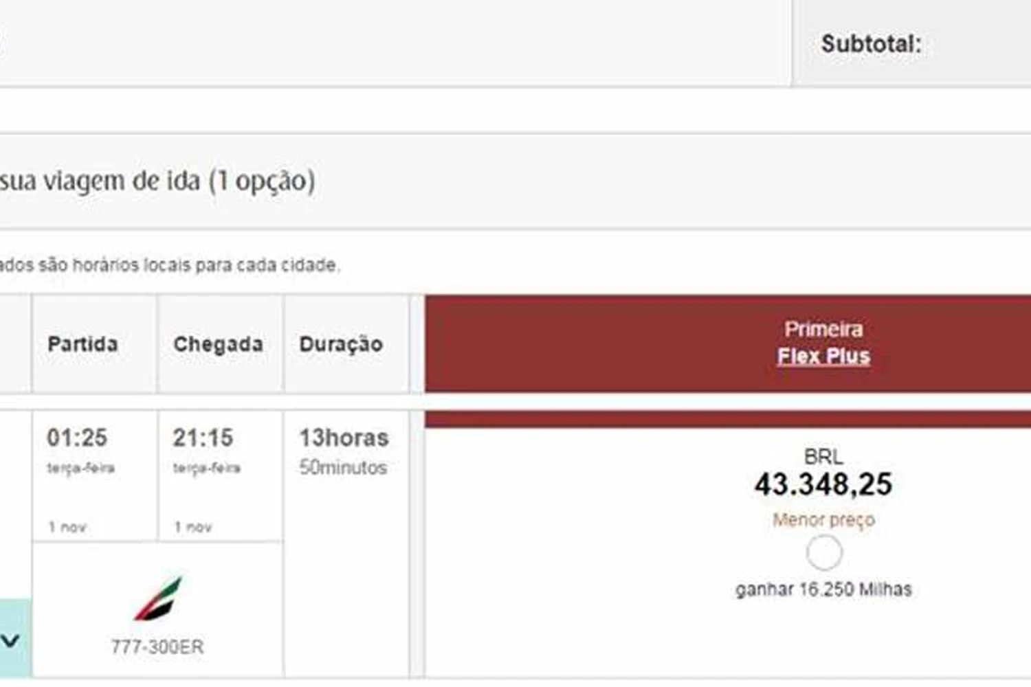 O bilhete de primeira classe da Emirates para Dubai é a passagem aérea mais cara à venda no Brasil