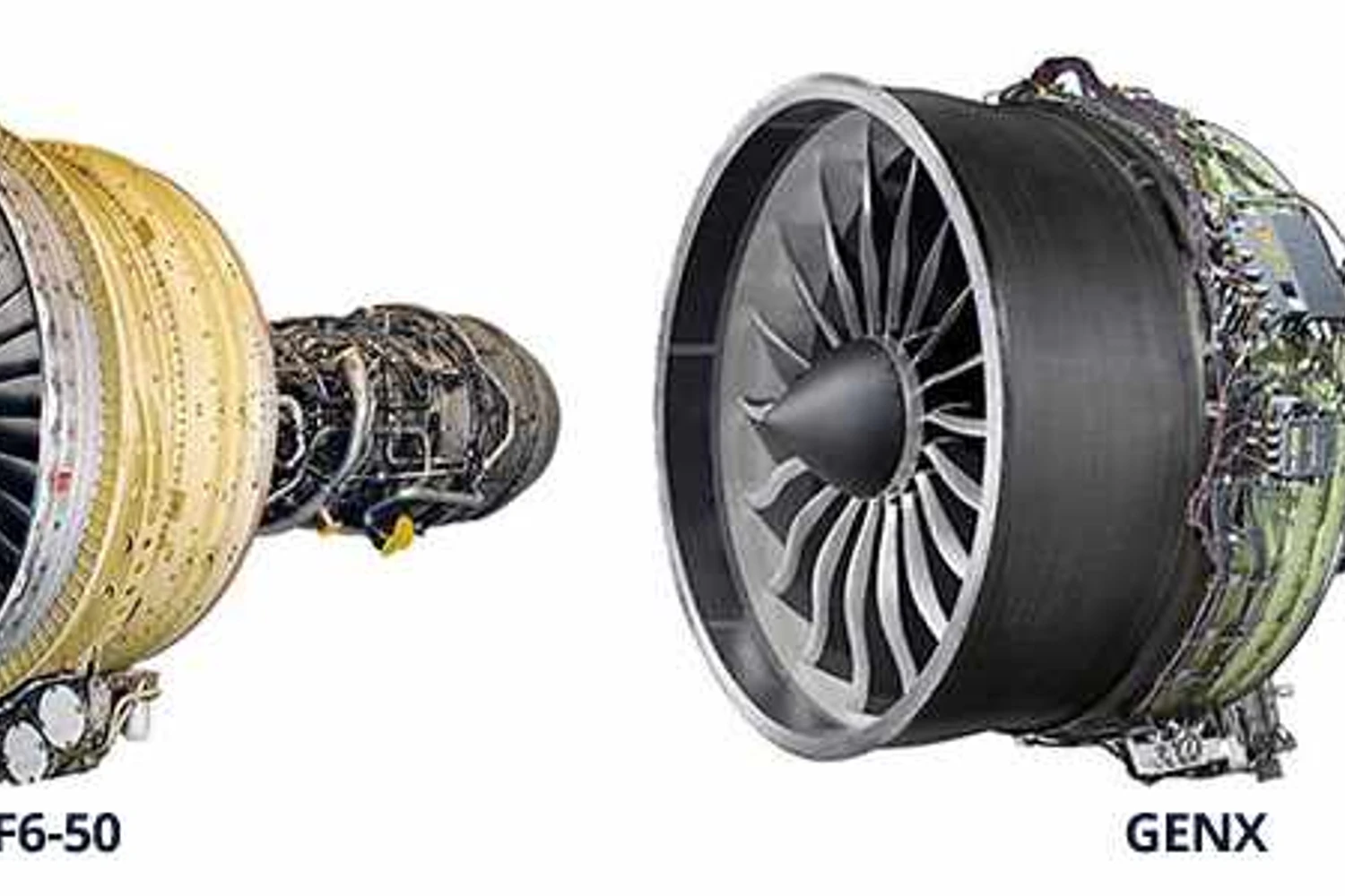 Motores turbofans CF6-50 e GEnX: potência superior com mais confiabilidade e economia permitiu os voos transoceânicos dos birreatores