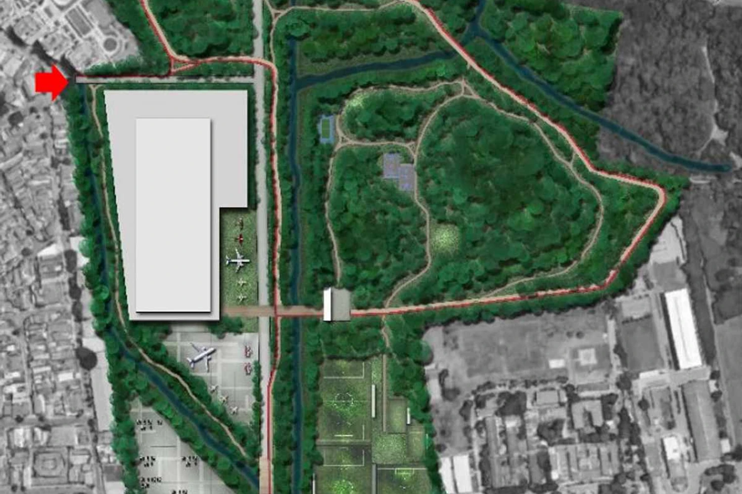 Planta do parque com as áreas de acesso demarcadas (Divulgação)