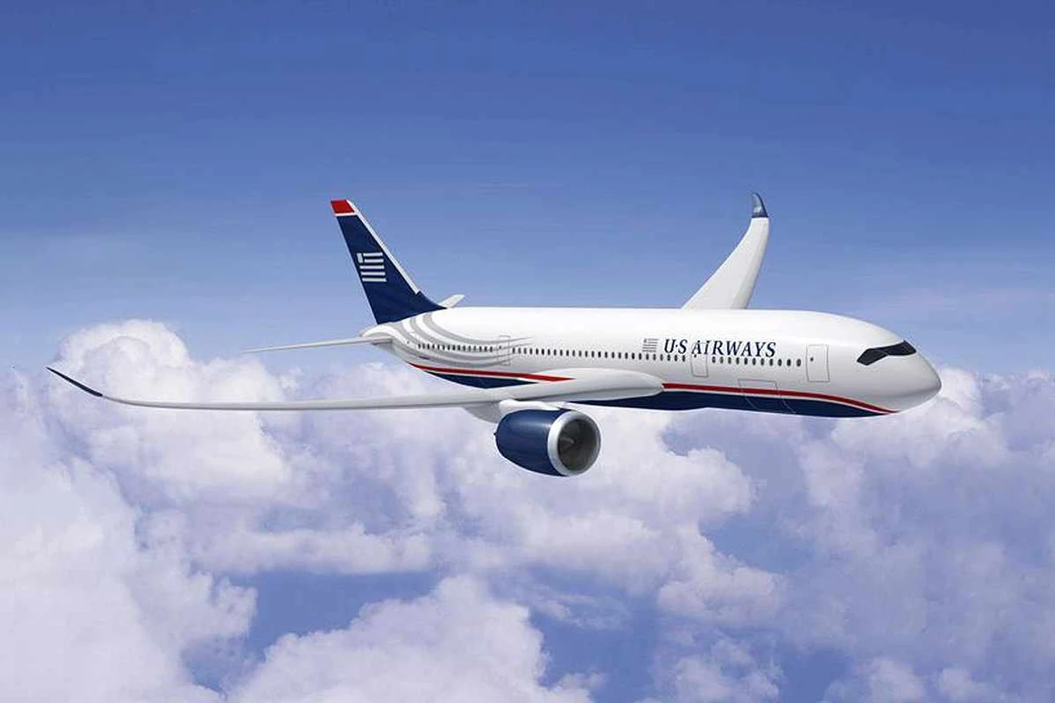 Projeção preliminar do A350 com a pintura da extinta US Airways: herança assumida pela American (Airbus)
