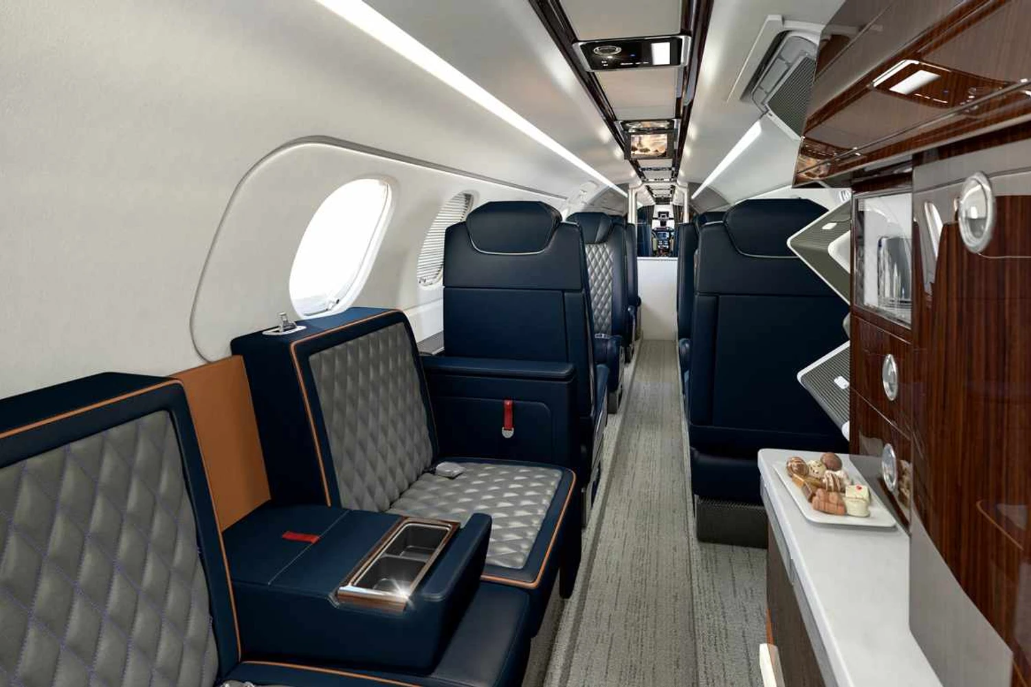 Sofá no Phenom 300: item é um destaque na cabine do jato leve (Embraer)