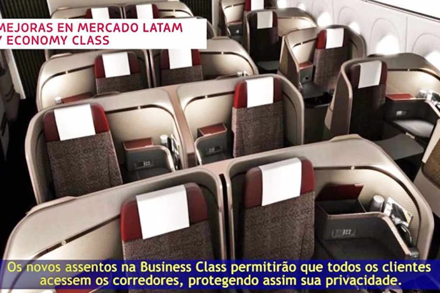 Imagem revela que todo os assentos da executiva da LATAM terão acesso direto ao corredor (Reprodução)