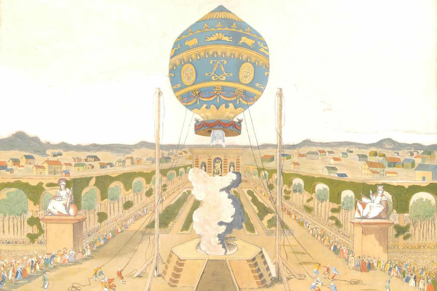 O primeiro balão tripulado foi criado e testado pelos irmãos irmãos Montgolfier, na França