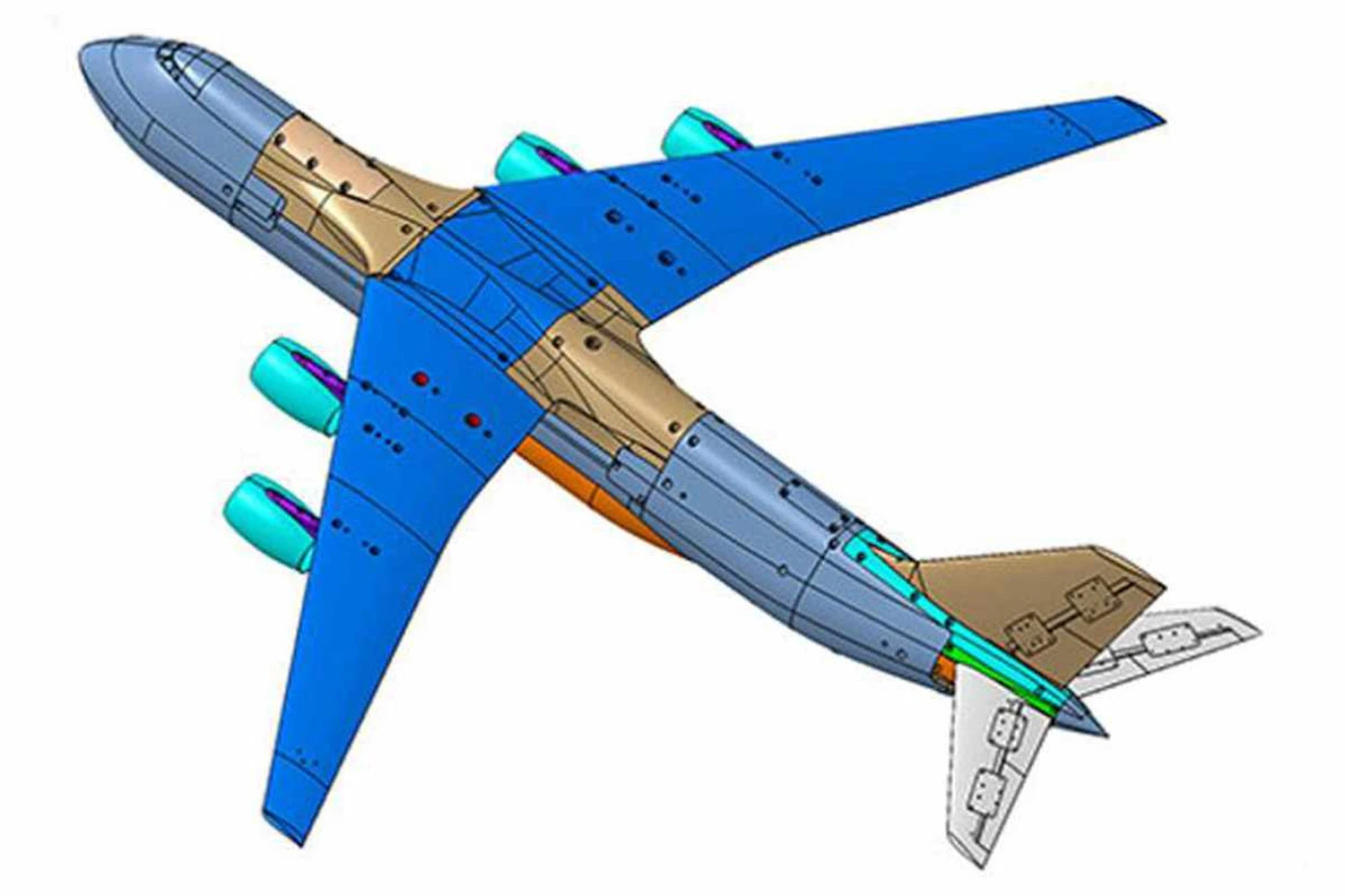 Desenho em 3D do "Slon" (elefante): rival russo do An-124 será maior e mais eficiente se sair do papel (TsAgi)