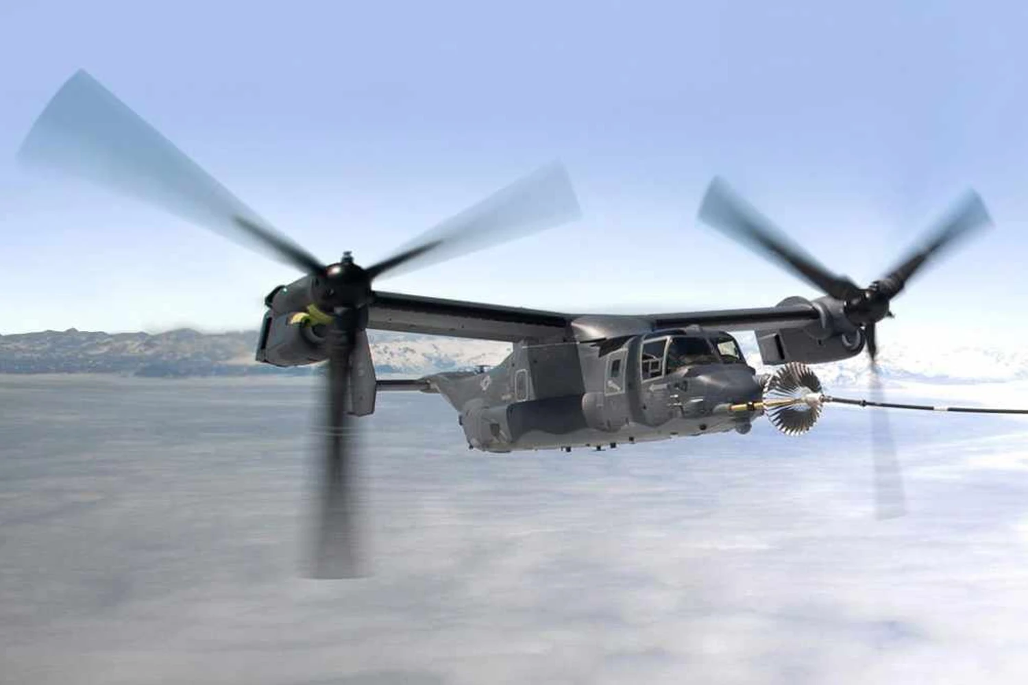 Com reabastecimento em voo, o Osprey pode percorrer mais de 1.600 km (US Navy)