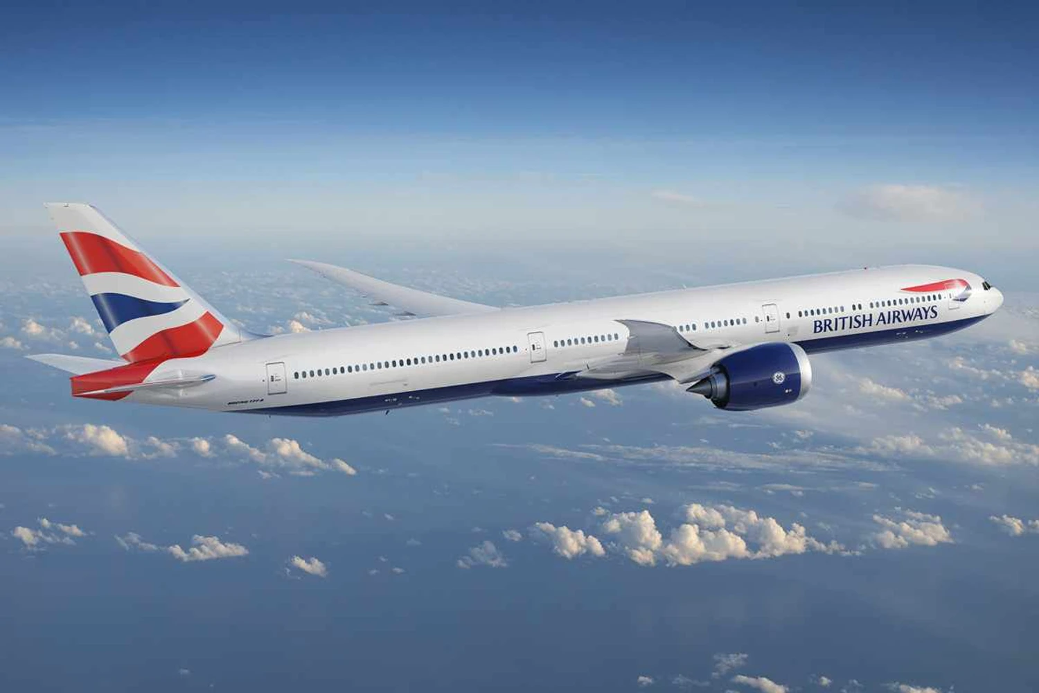 Projeção do Boeing 777-9 da British Airways: companhia britânica escolheu o bimotor para o lugar do 747 (Boeing)