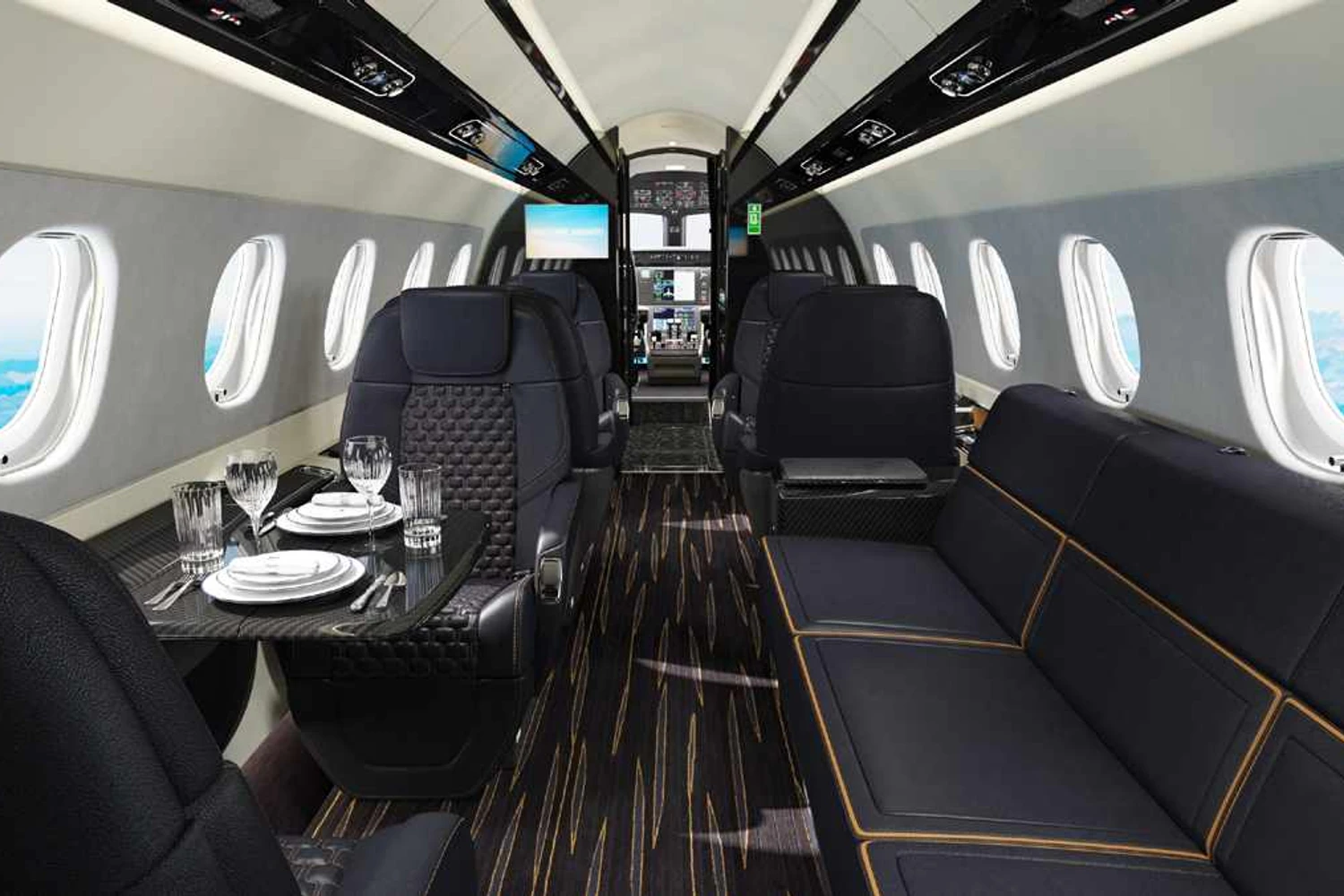 A cabine do Praetor 600 pode receber entre oito e 12 passageiros (Embraer)