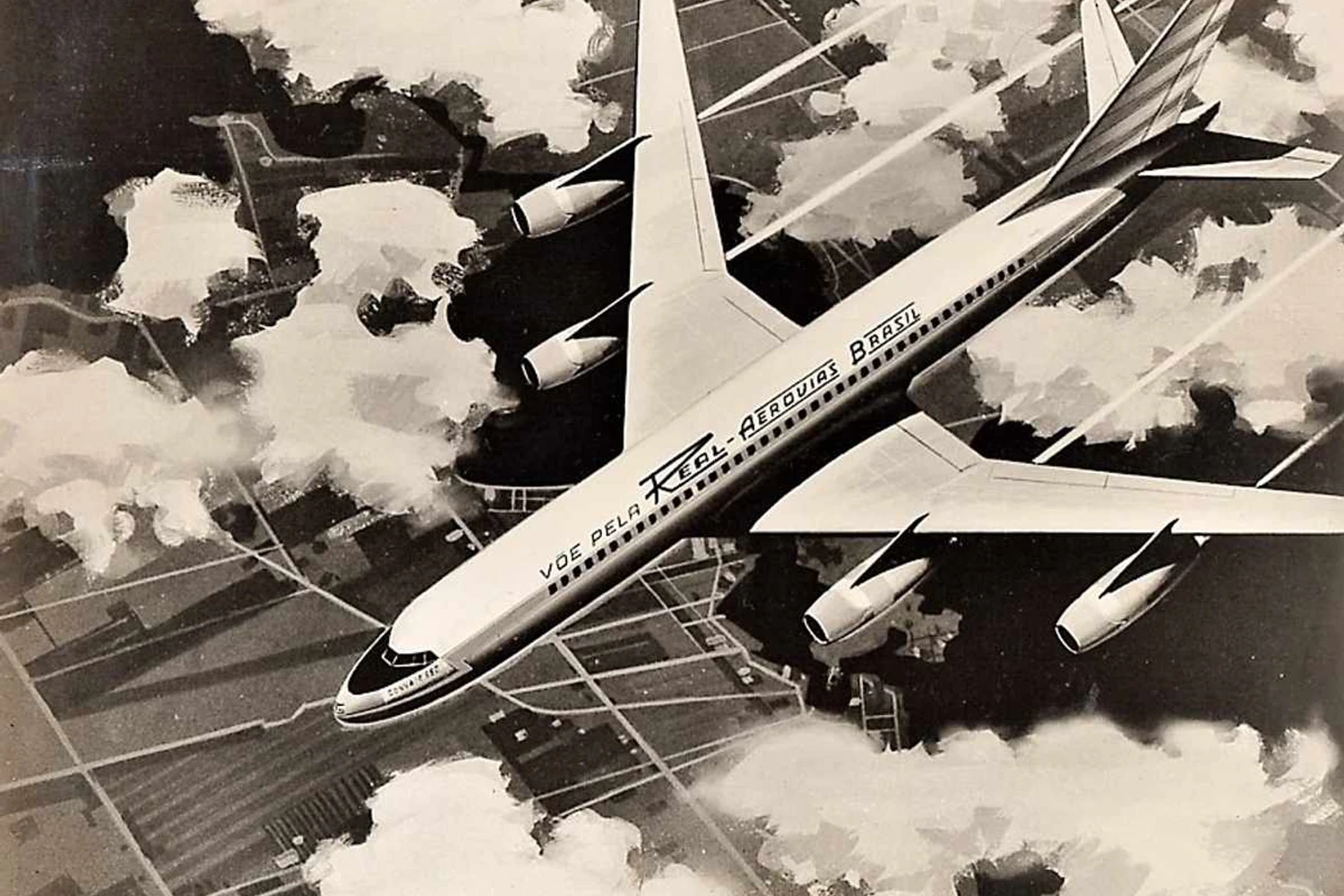 Ilustração publicada pela Real de como seria o jato Convair 880 com suas cores, algo que nunca se concretizou