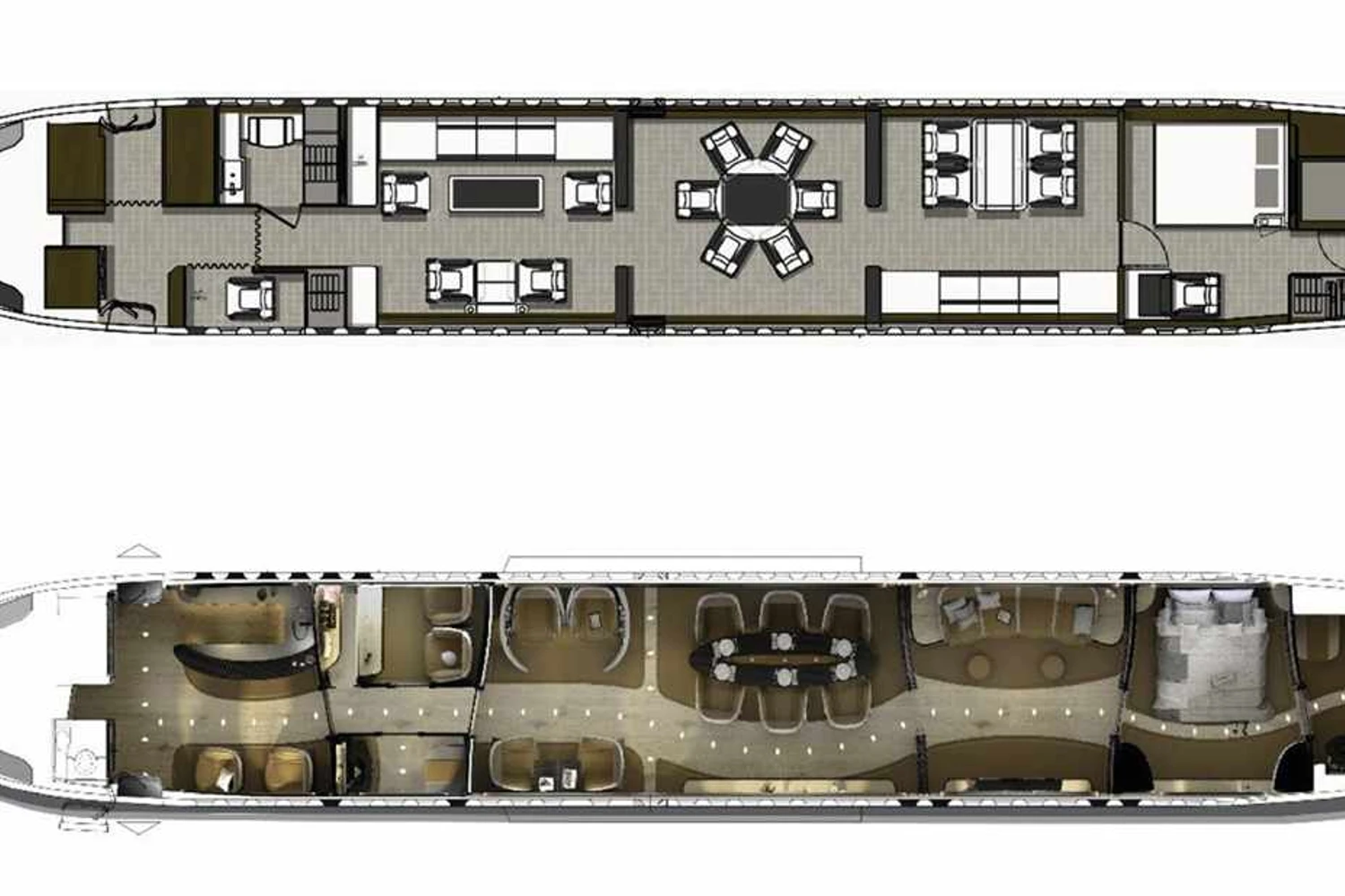 Layouts de cabine para o ACJ319neo sugeridos pela Airbus. Qual você prefere? (Airbus)