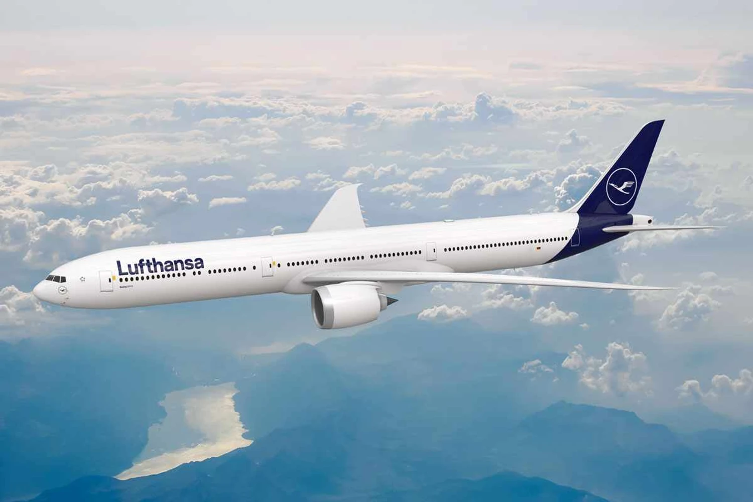 Projeção do Boeing 777-9 com as cores da Lufthansa (Divulgação)