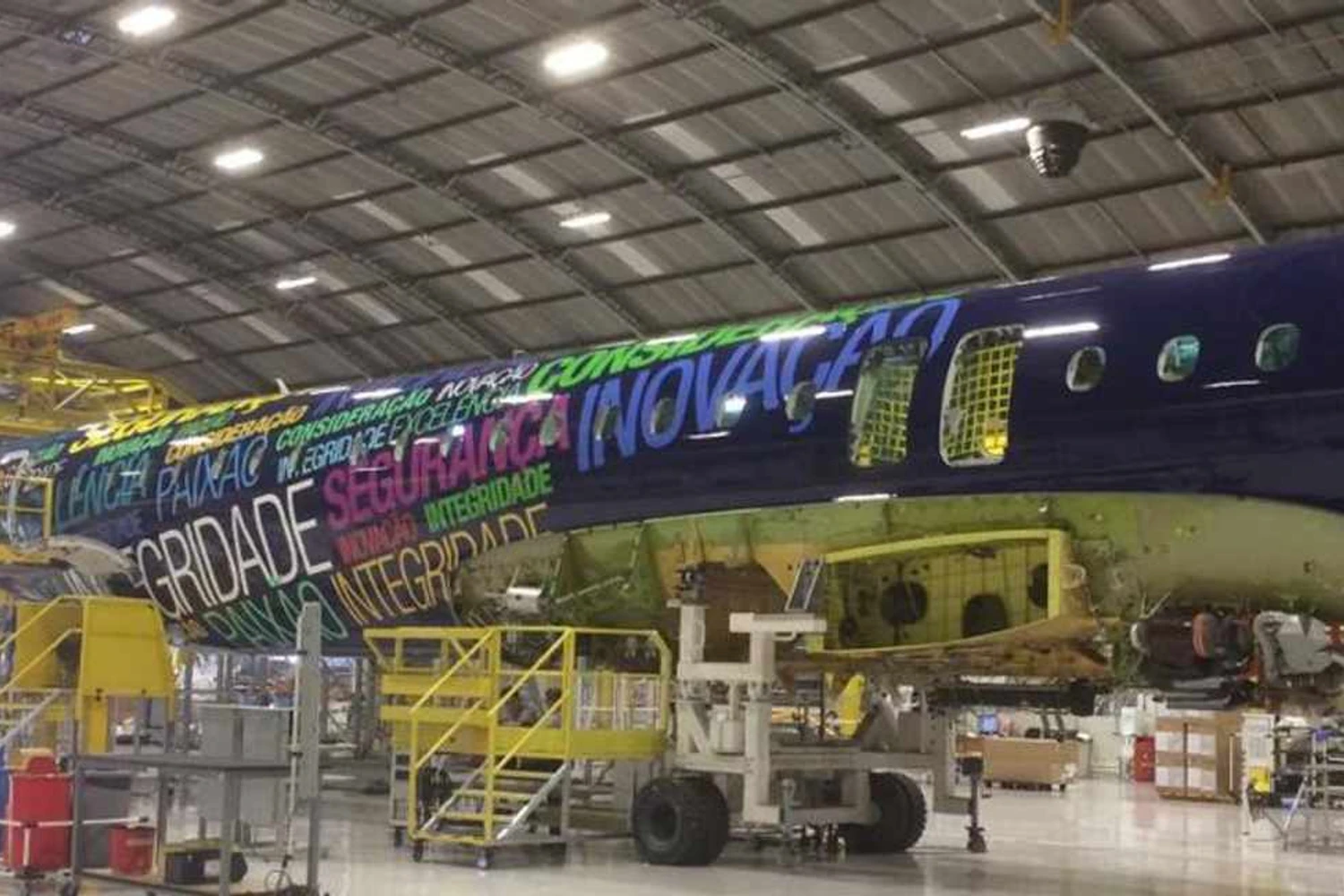 The first E195 from Azul seen on assembly line in April