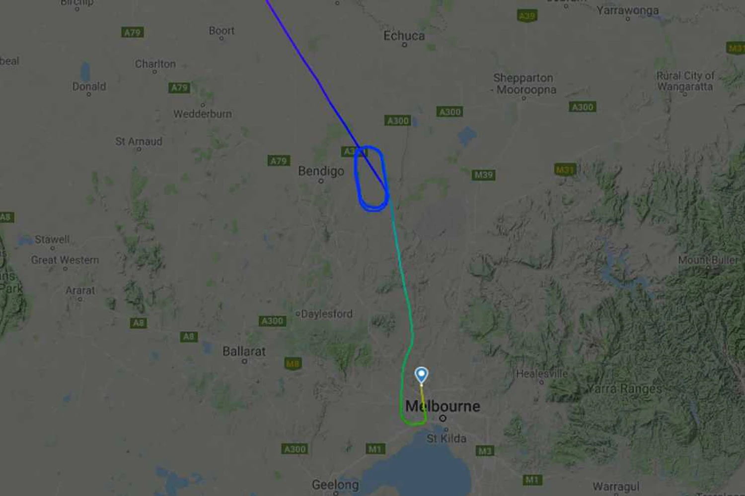Registro do flightradar24 mostra o percurso alterado do voo VN781 (flightradar24)