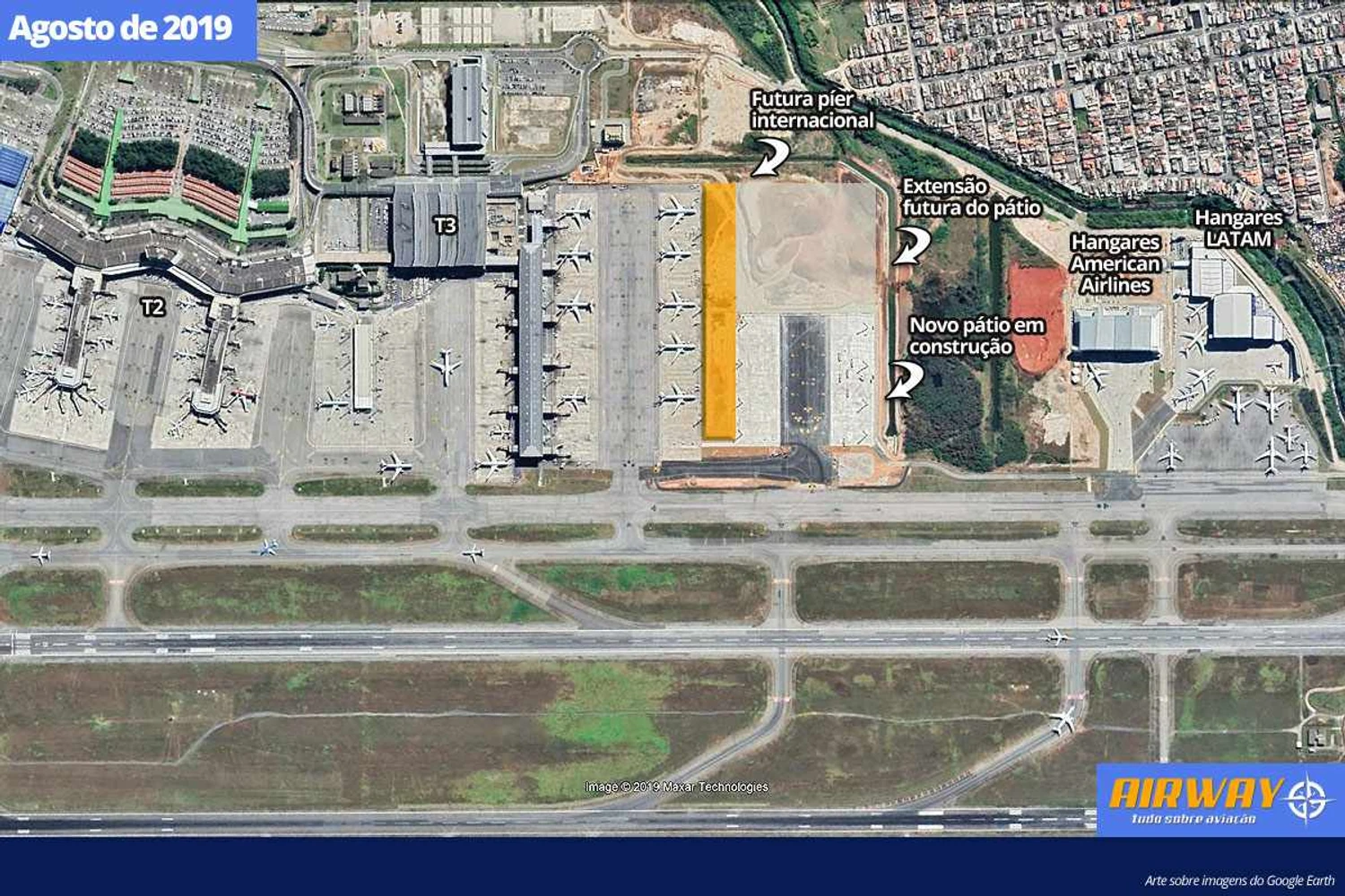 O aeroporto de agosto deste ano: novo pátio toma forma à espera da construção do píer internacional