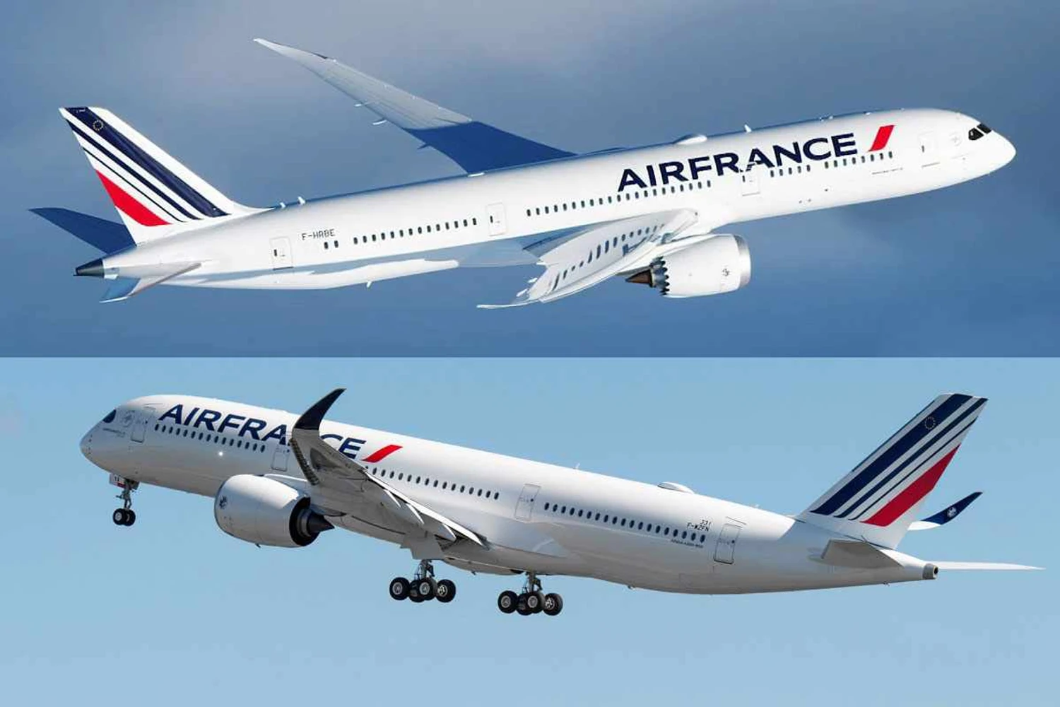 Os "culpados" pela obsolescência do A380: com seus custos mais baixos e versatilidade, o 787 (acima) e o A350 tornaram o gigante inviável (AF e Airbus)