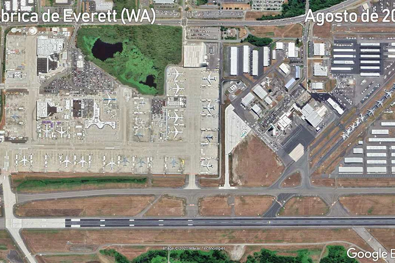 Everett, a maior fábrica da Boeing, possui imagens do ano passado (Google)