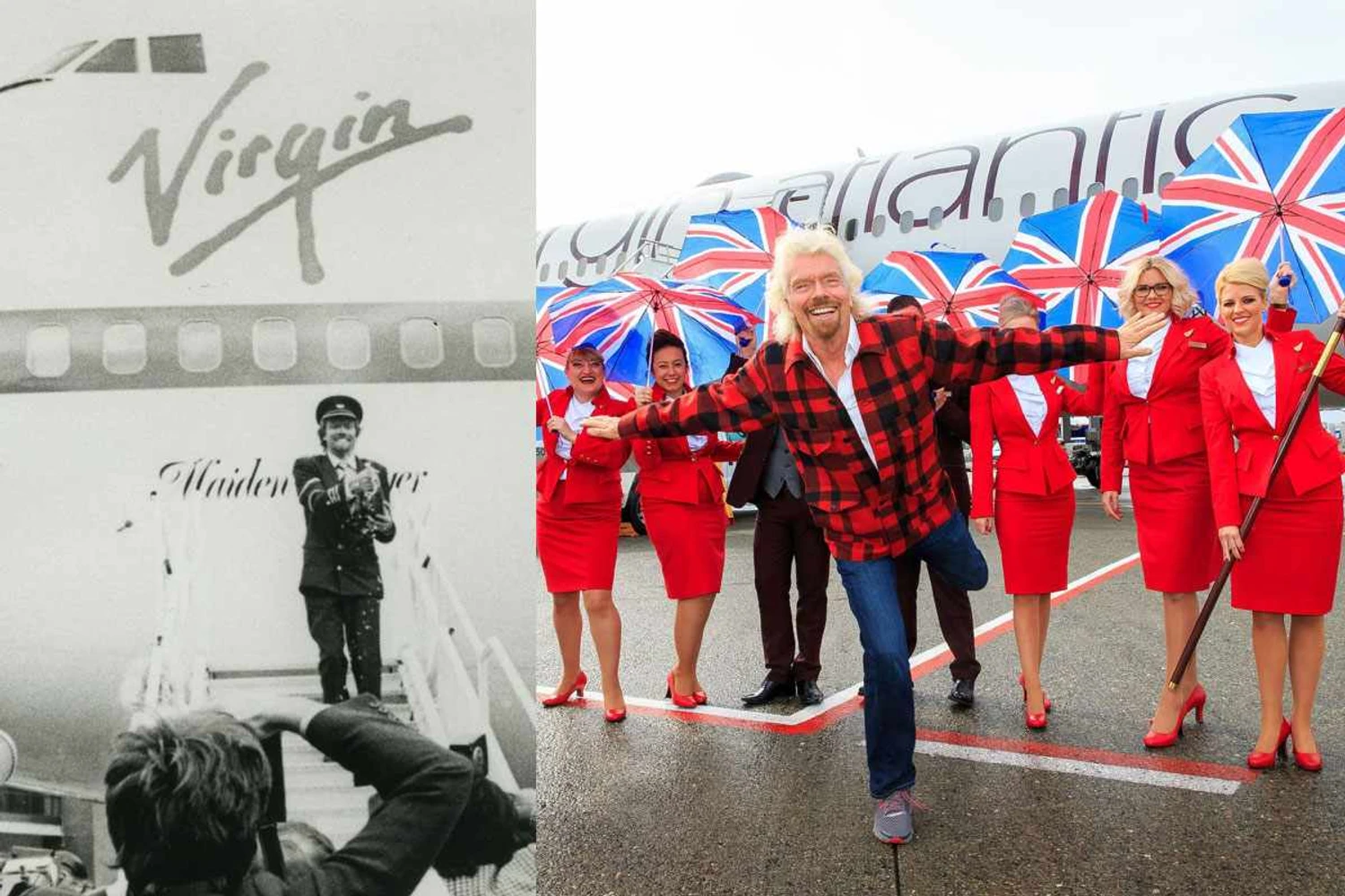 Branson vestido de piloto quando inaugurou sua companhia aérea e recentemente: muito barulho por nada (Virgin)
