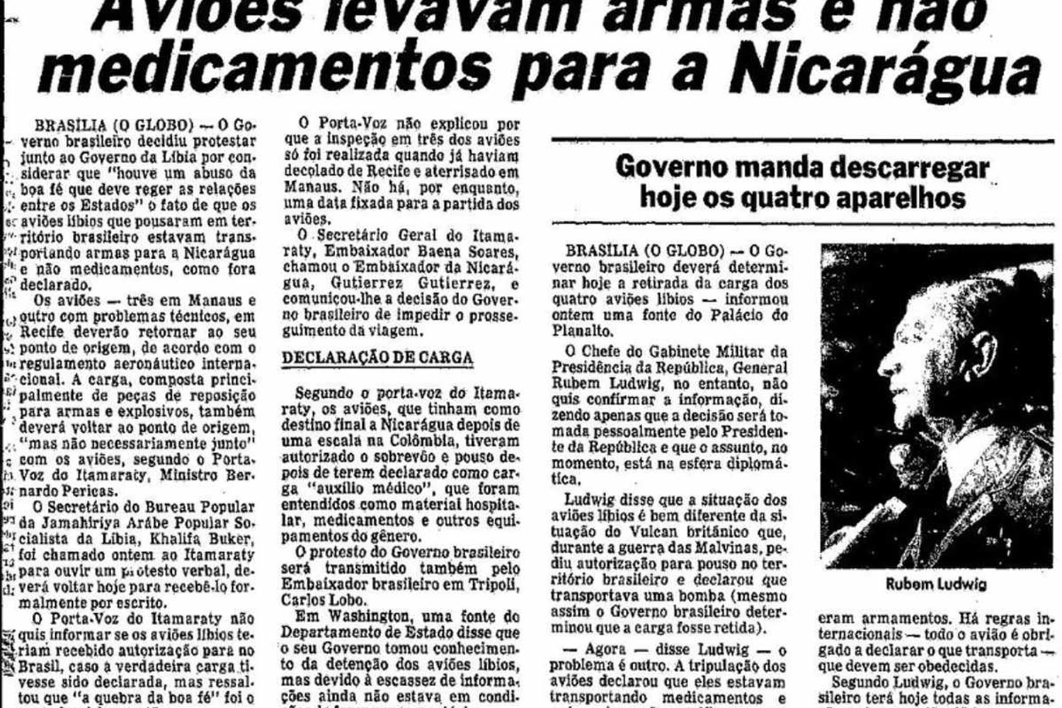 Manchete do jornal o Globo de 25 de abril de 1987 revelava a farsa dos líbios (acervo O Globo)