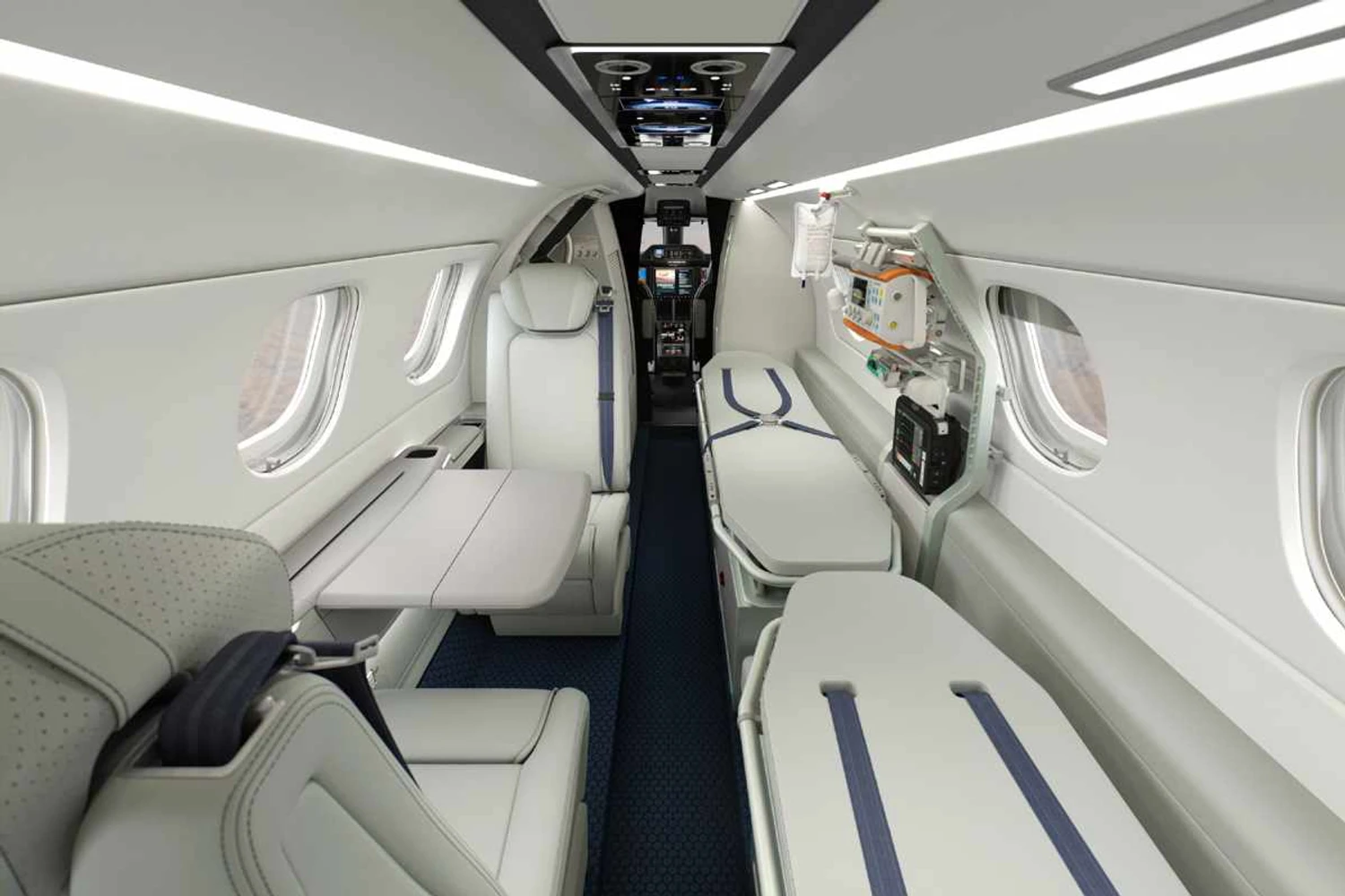 Opção de cabine do Phenom 300MED com duas macas (Embraer)