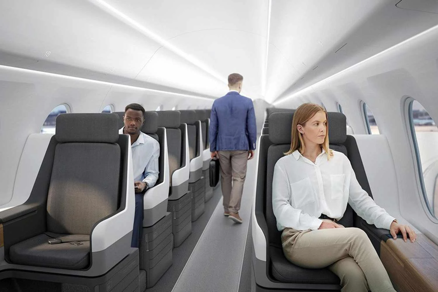 Interior: Concorde (esquerda) podia levar mais passageiros do que o projeto Boom Overture (direita)