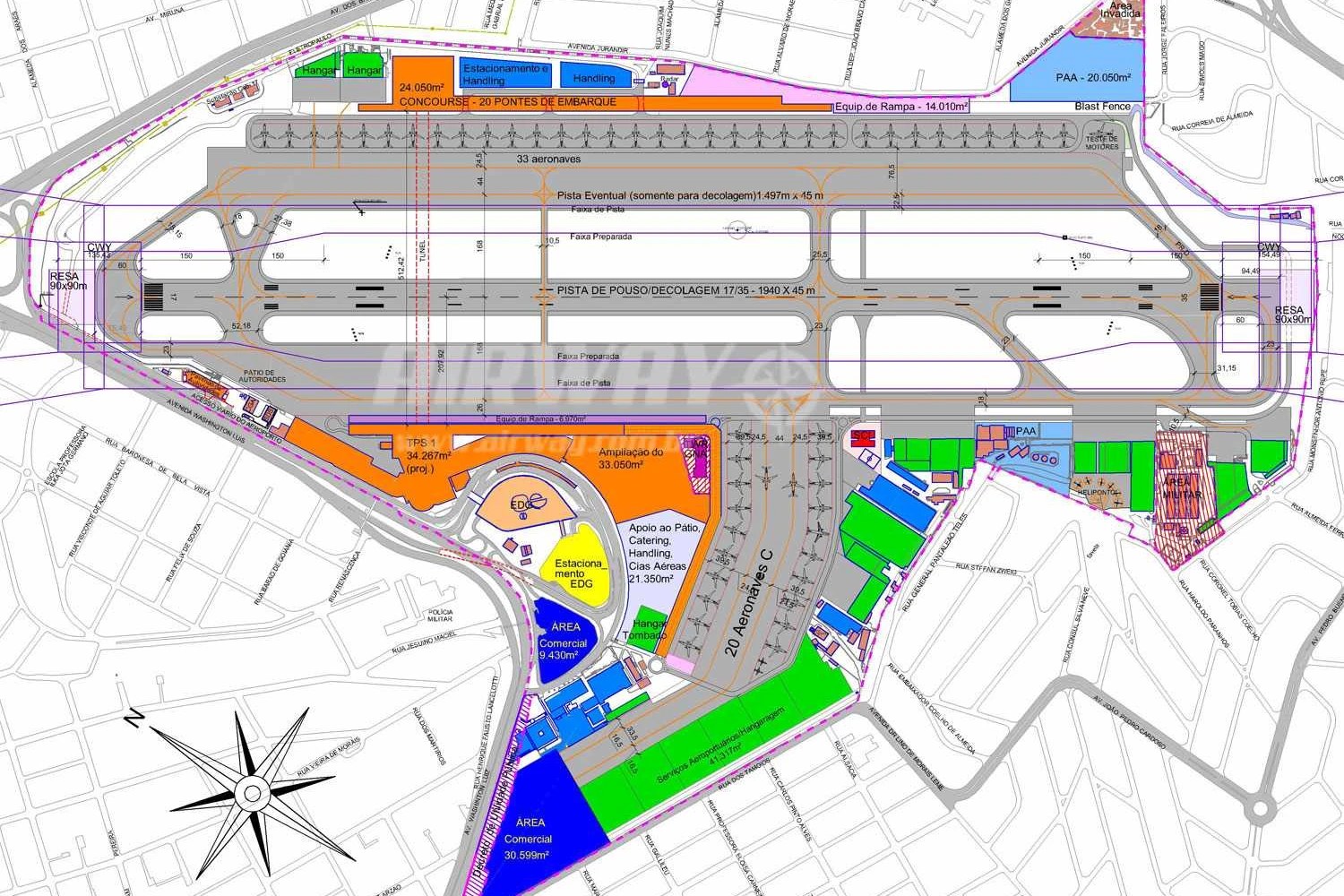Plano diretor elaborado pela Infraero sugere uma pista central nova e terminais nas laterais