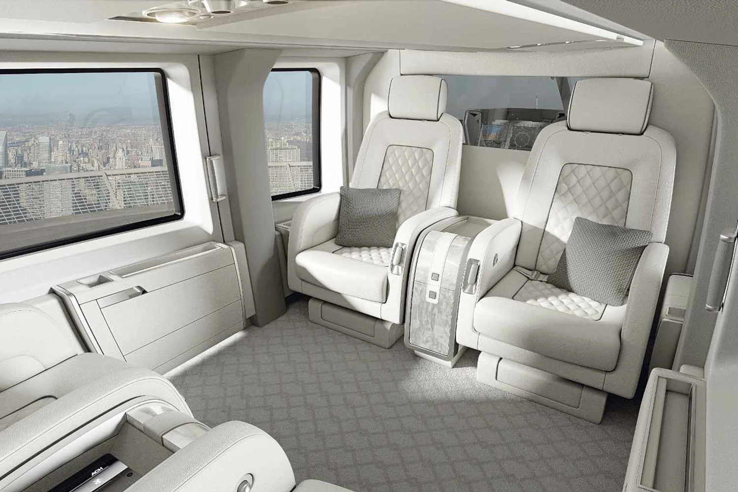Exemplo de como pode ser o interior do helicóptero H160 na versão de luxo (Airbus)
