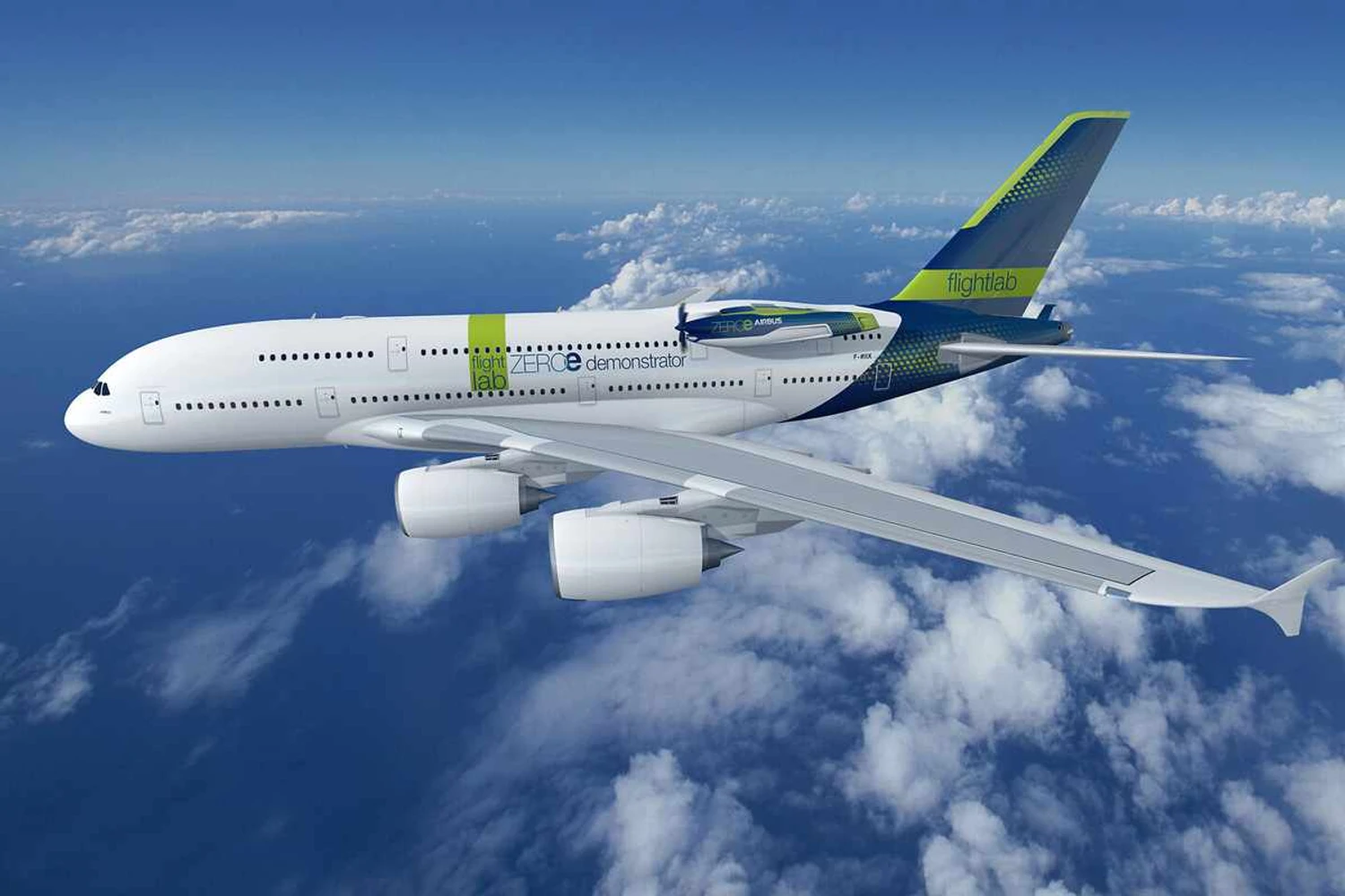 Concepção artística do ZEROe, a plataforma aérea de testes baseada no giganet A380 (Airbus)