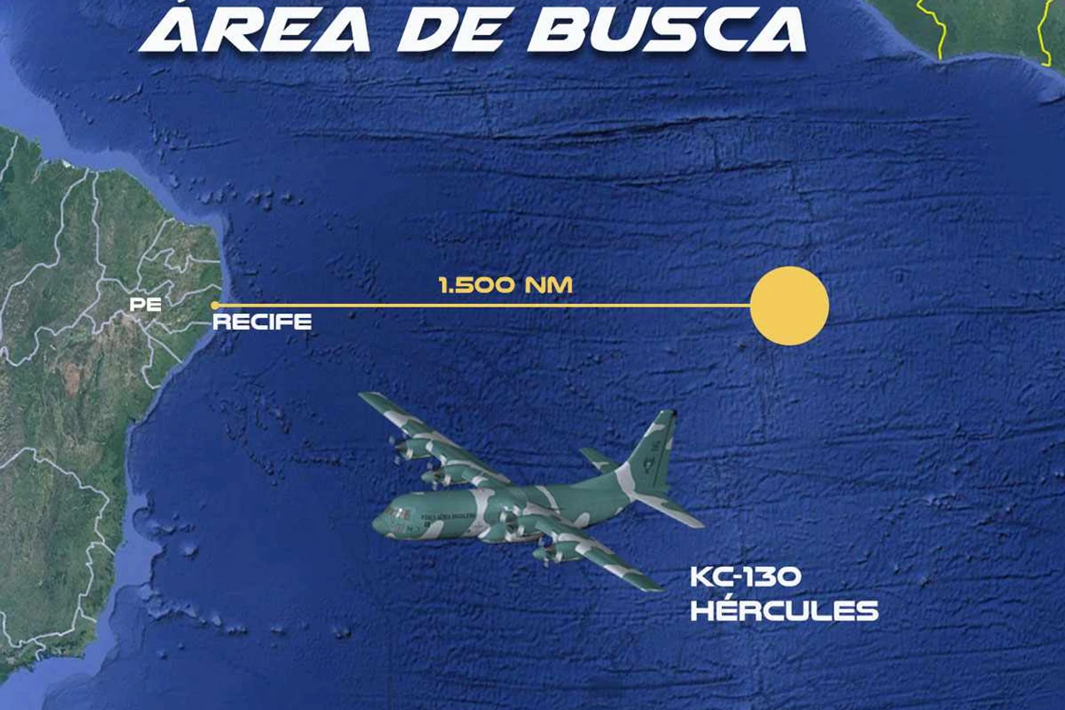 A área de busca onde o tripulante do navio desapareceu (FAB)