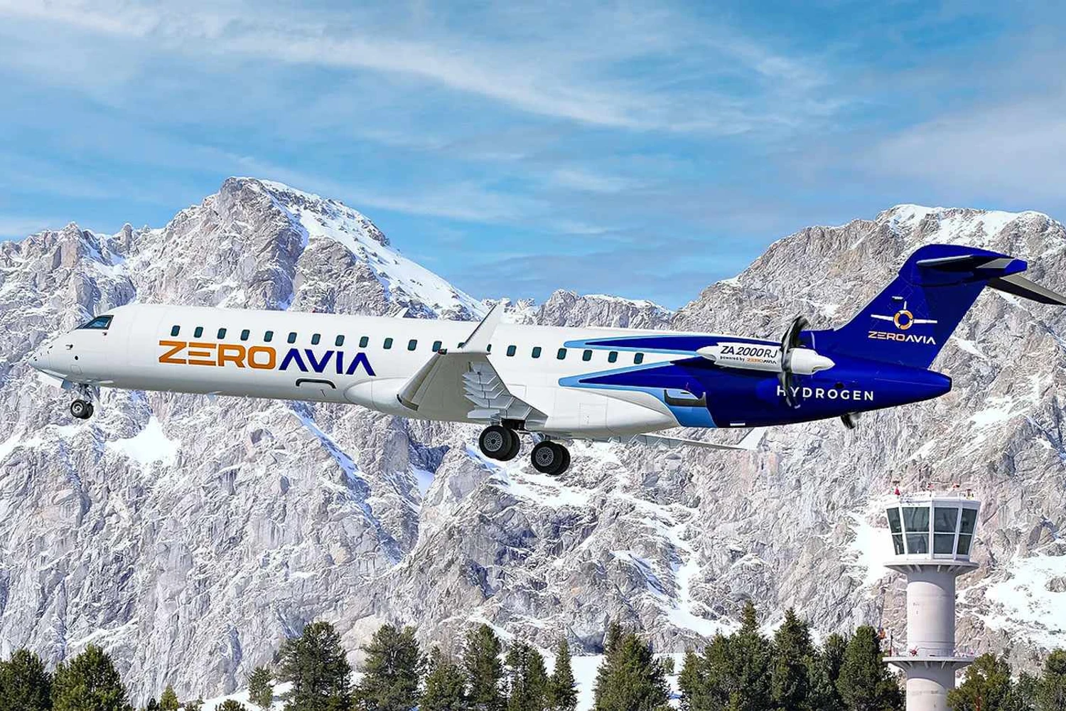 Ilustração do CRJ 700 com motores ZA2000-RJ (ZeroAvia)