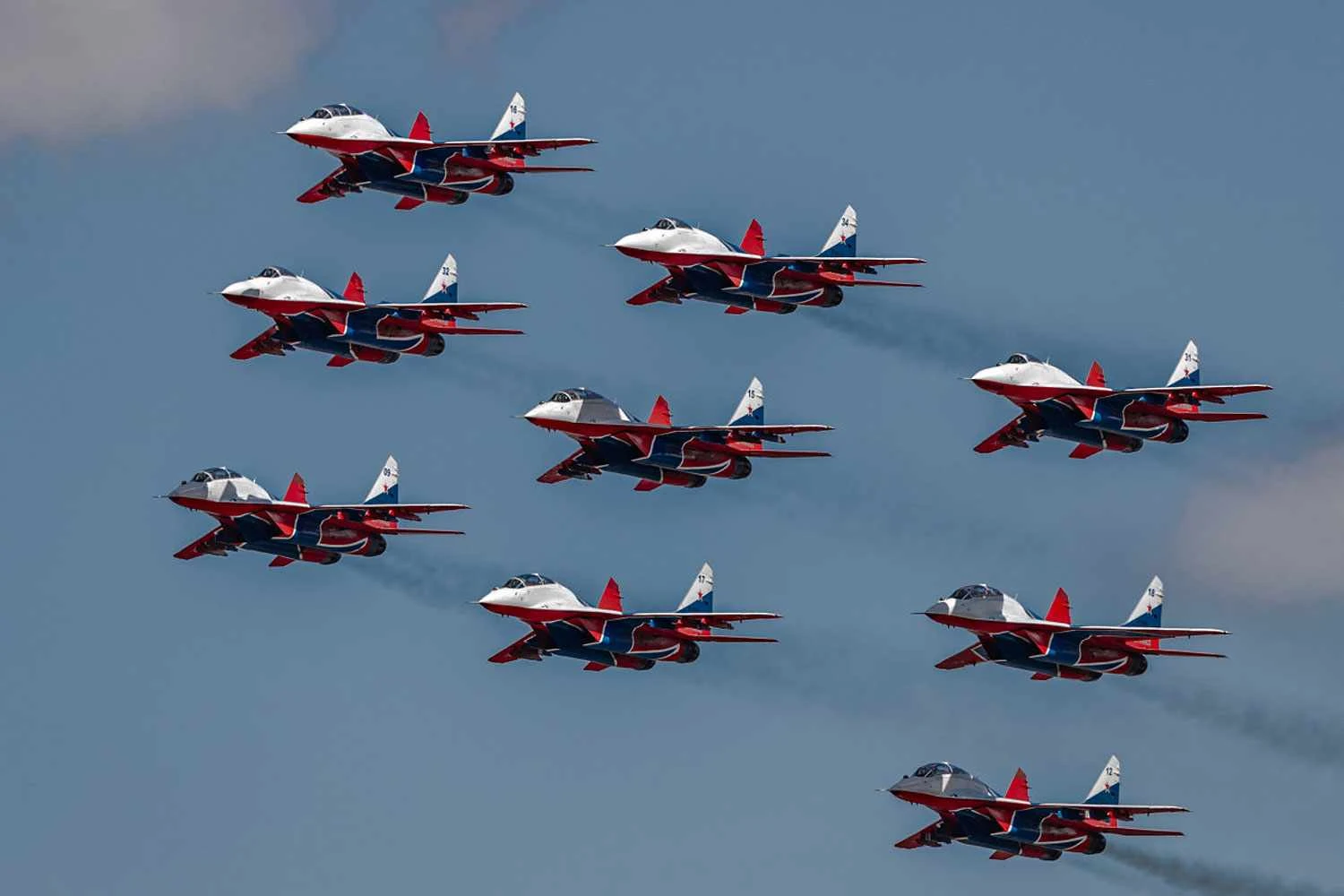 Esquadrilha de demonstração aérea "Swifts", com seus MiG-29 (Aviasalon)