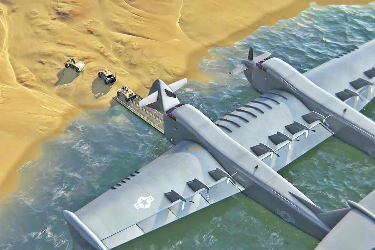 O hidroavião deve transportar um volume parecido de carga de um C-17 (Darpa)