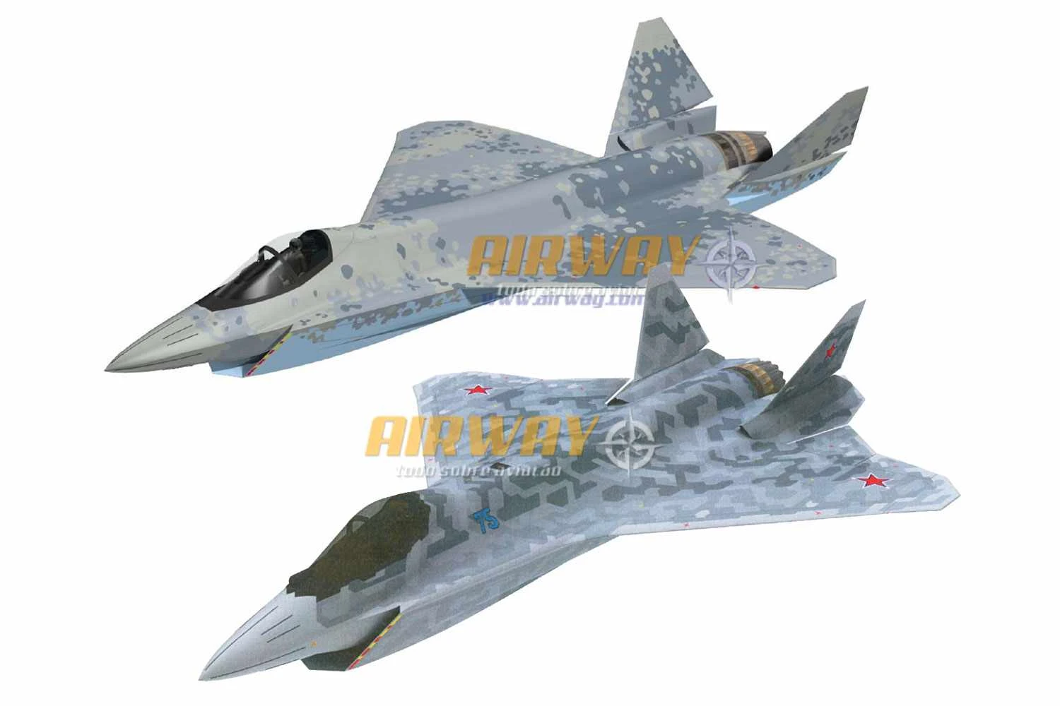 O su-75 Checkmate original (acima) e nos novos desenhos (abaixo)