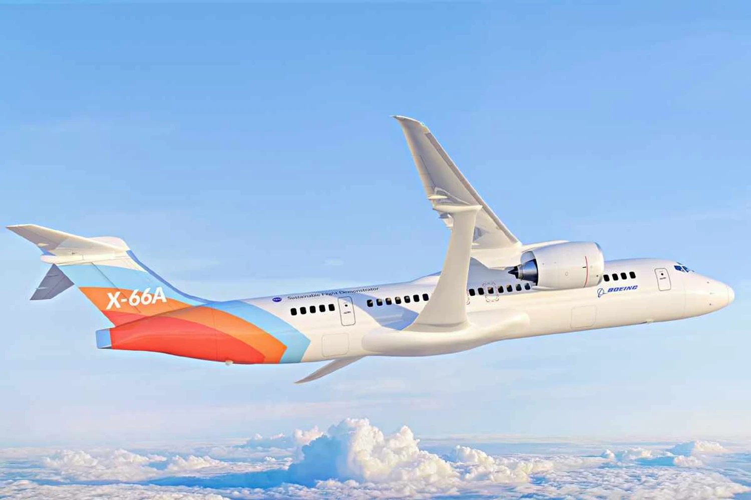 Concepção artística do X-66A com a asa treliçada transônica (Boeing)