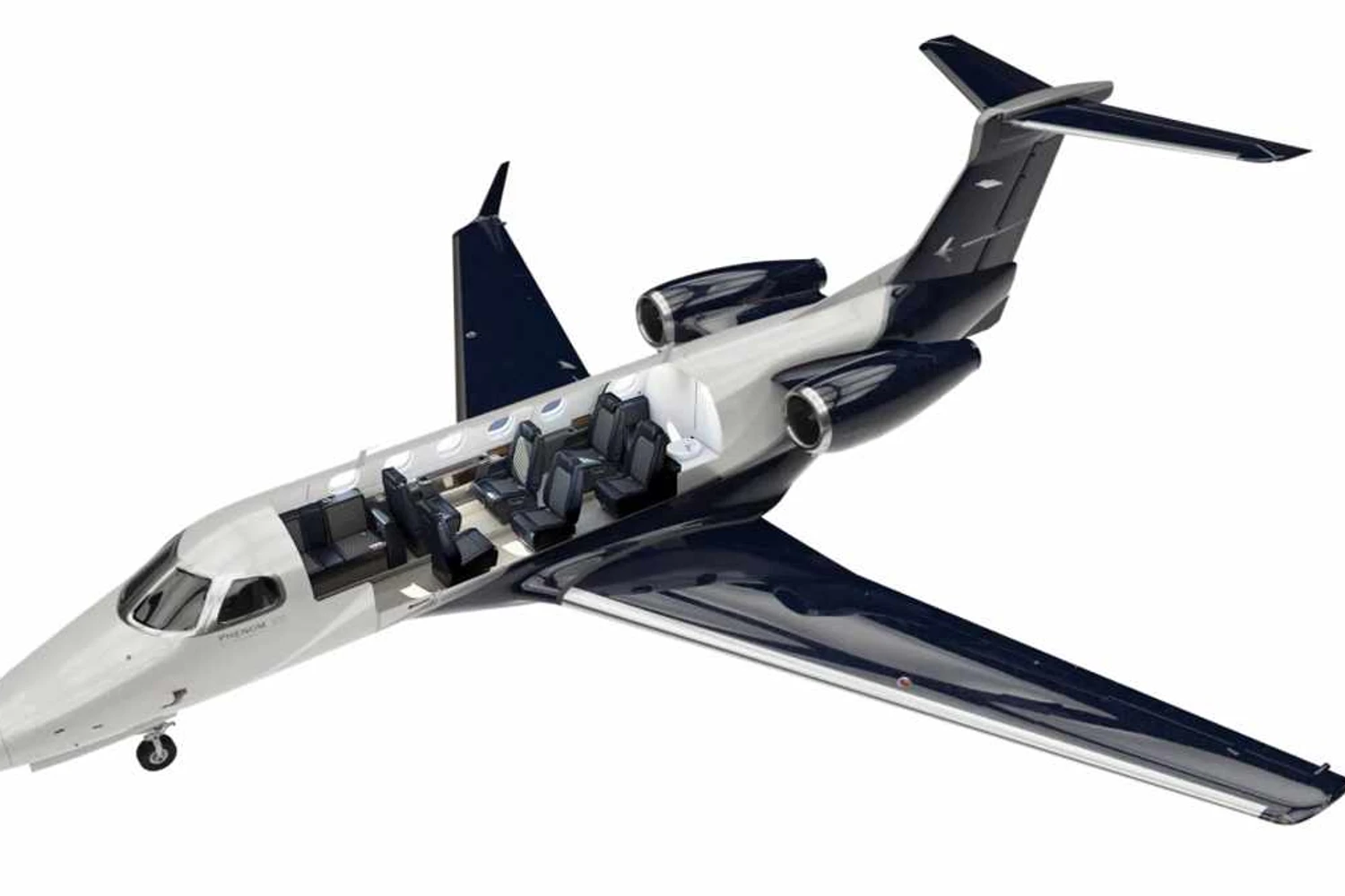 Quem vai no assento do toalete? Phenom 300 pode levar até nove passageiros, mas o mais é indicado são seis ocupantes (Embraer)