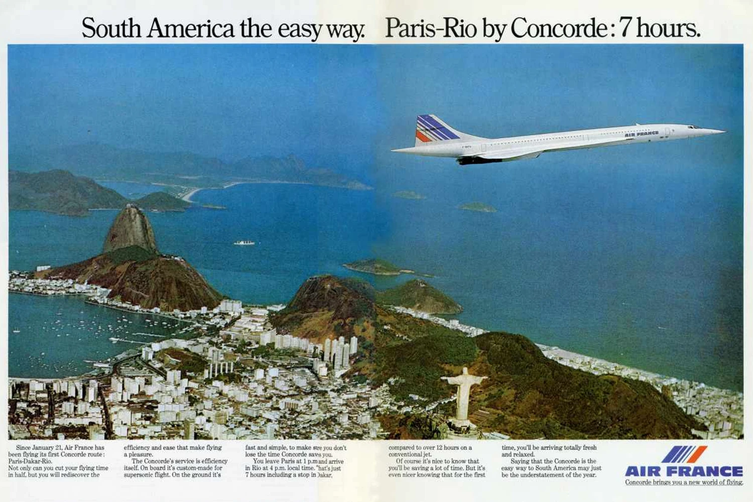 Bel&iacute;ssima propaganda da Air France anunciando os voos de Concorde para o Rio de Janeiro.
