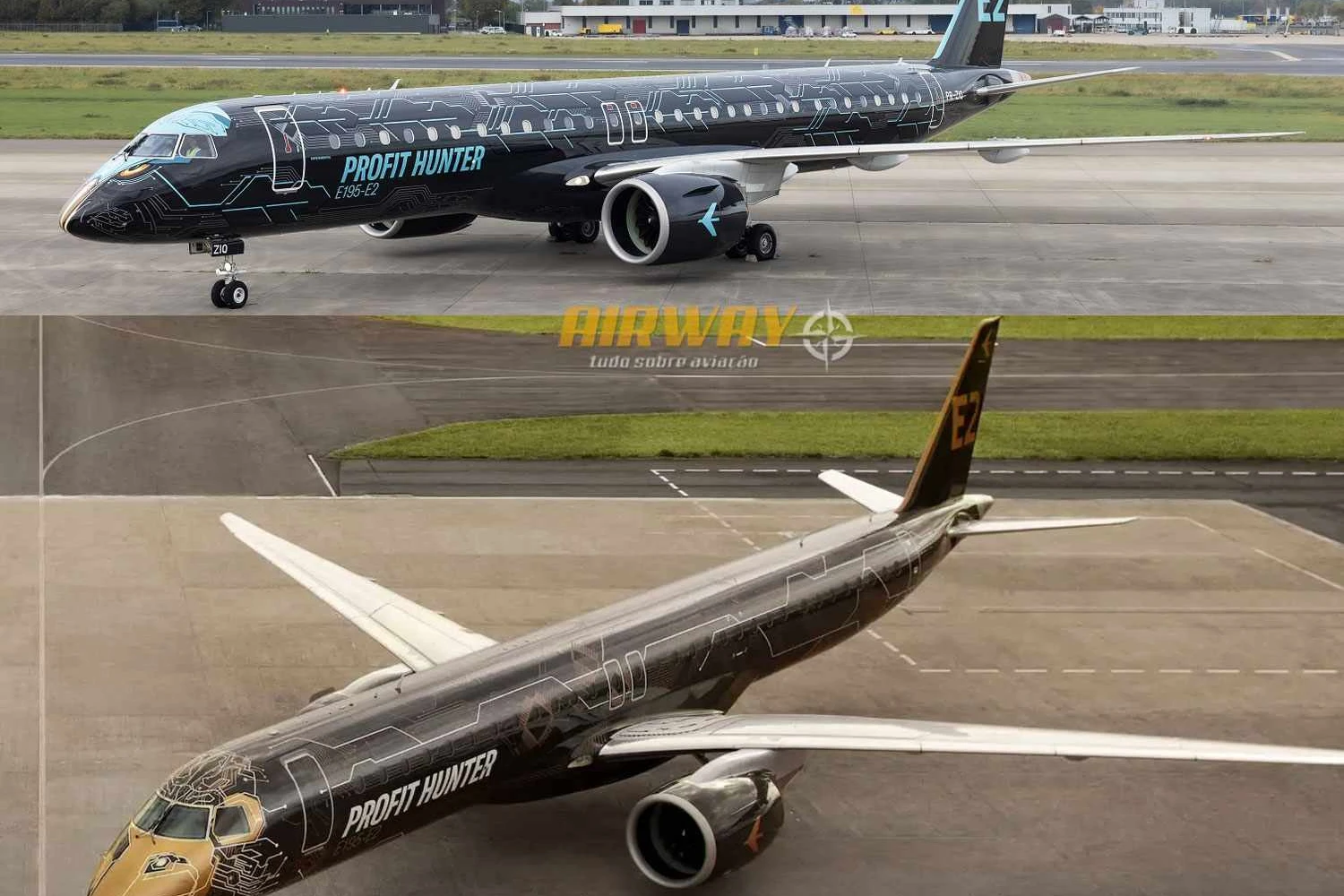 O PR-ZIQ com a antiga pintura (abaixo) e o novo tema (Embraer)