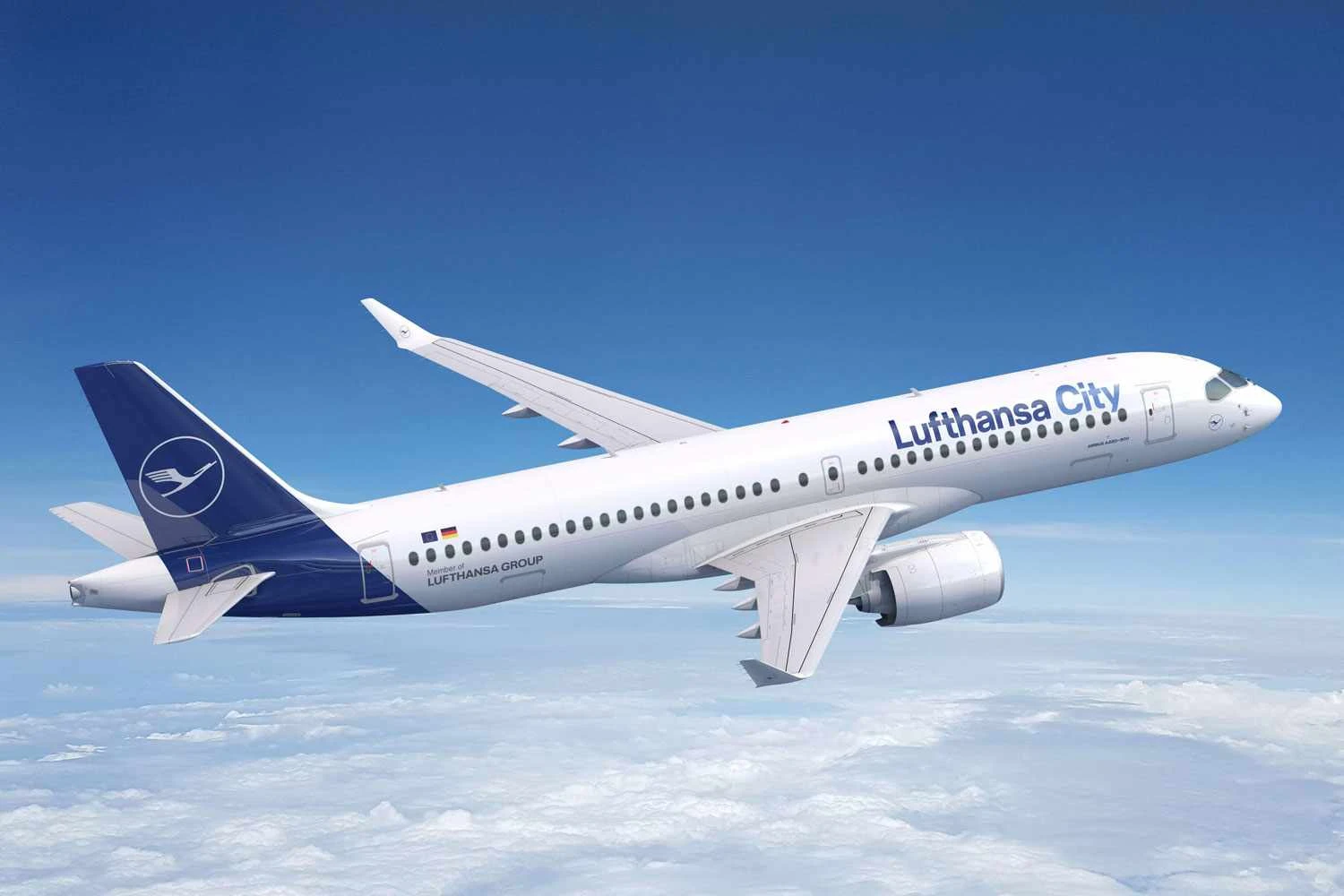 O A220-300 com a pintura da City: primeiros avi&otilde;es chegam em 2026 (Airbus)