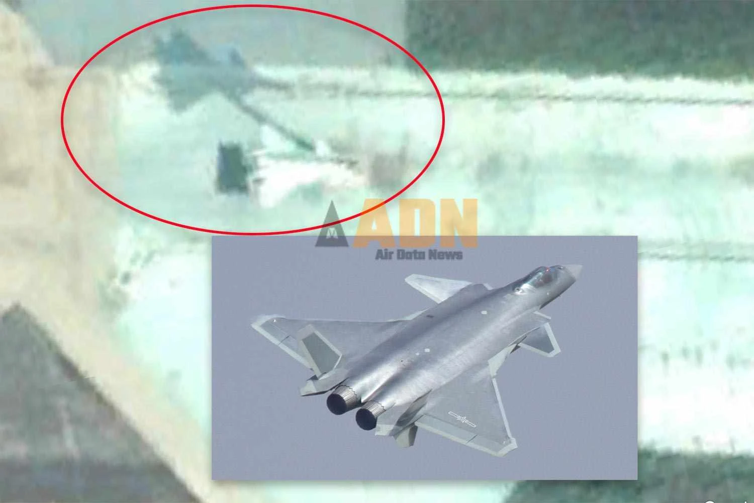 Um modelo do caça J-20 flagrado por satélites em 2015