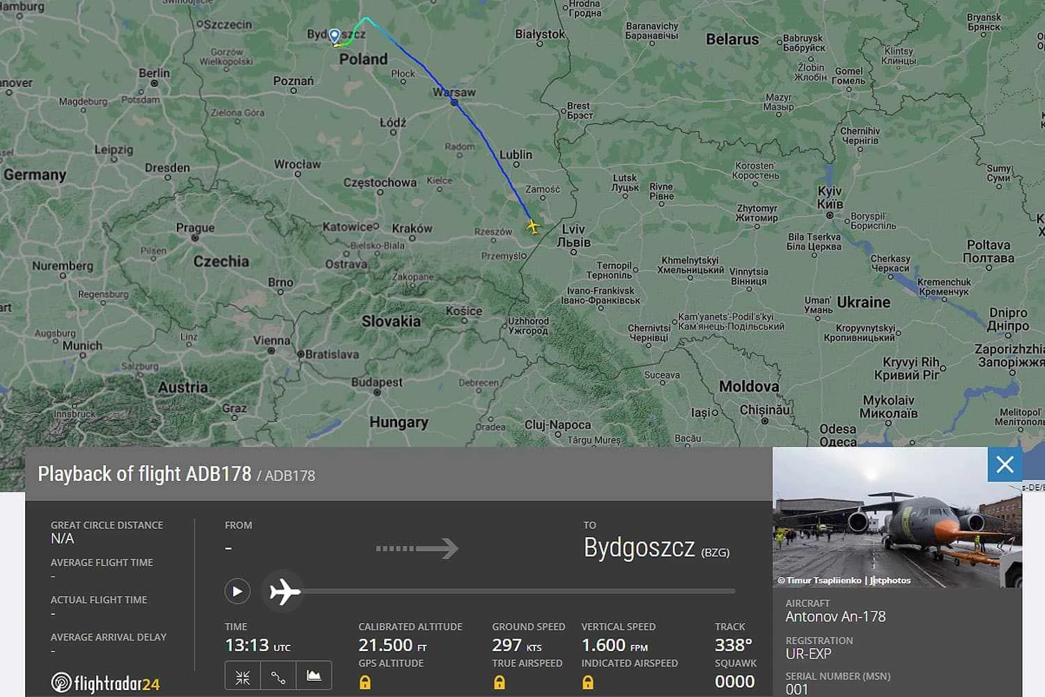 Voo An-178 para a Polônia (FlightRadar24)