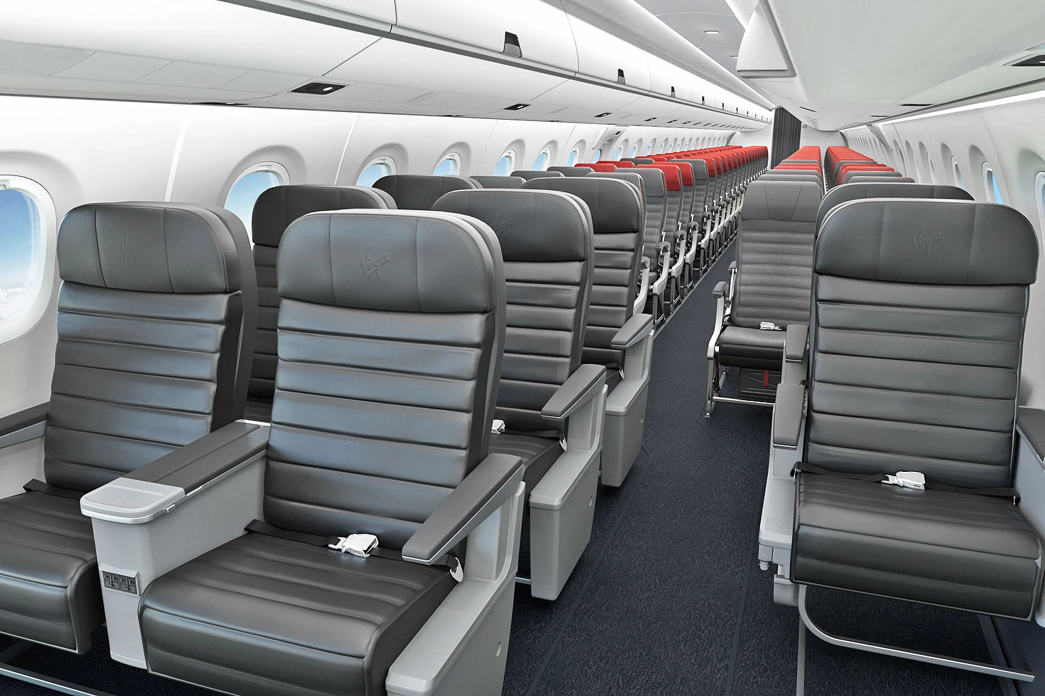 Interior do E190-E2 da Virgin Australia (Embraer)