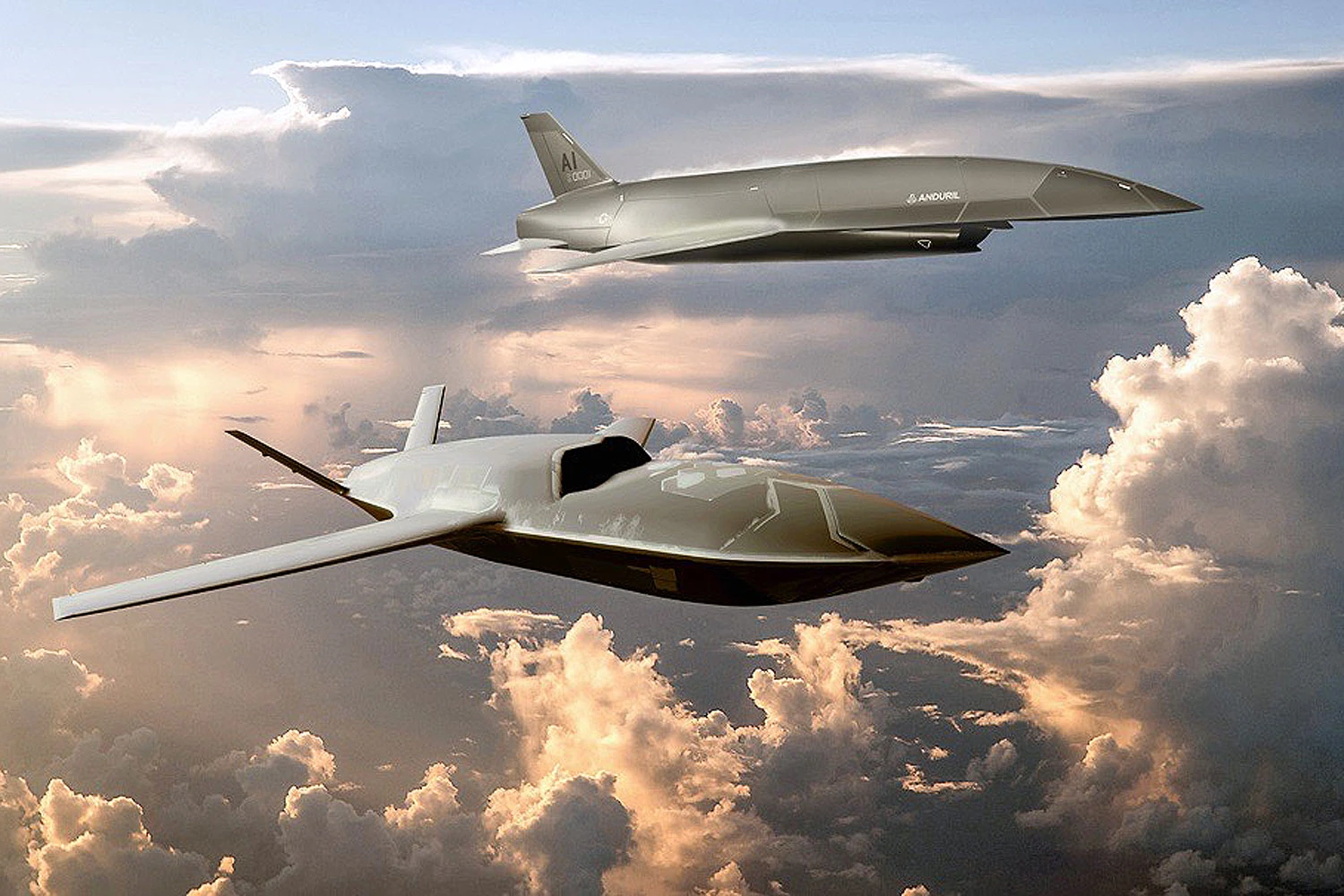 No alto o YFQ-44A e à frente o YFQ-42A (USAF)