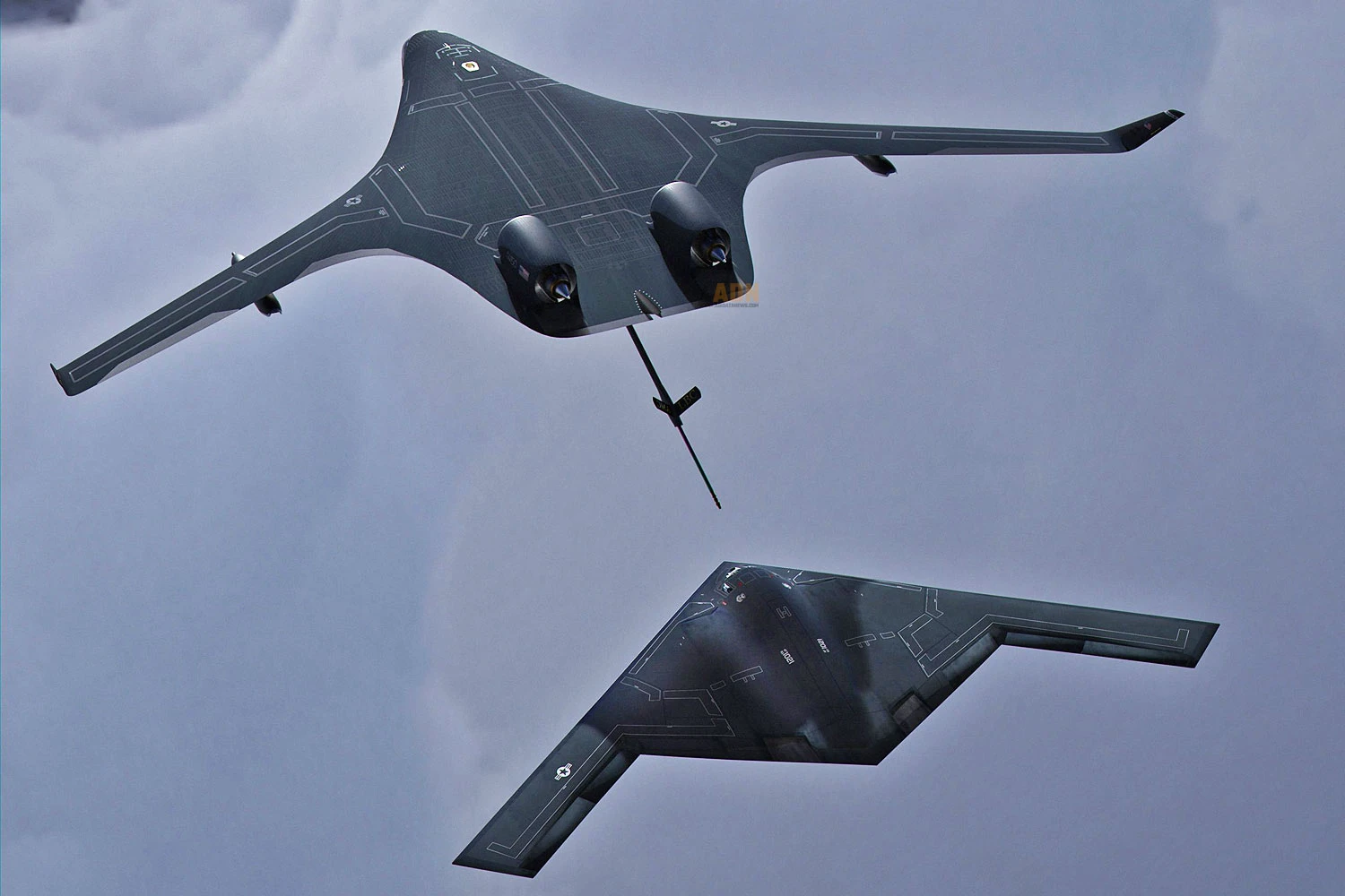 O KC-Z4 abastece um B-2 em proje&ccedil;&atilde;o (JetZero)