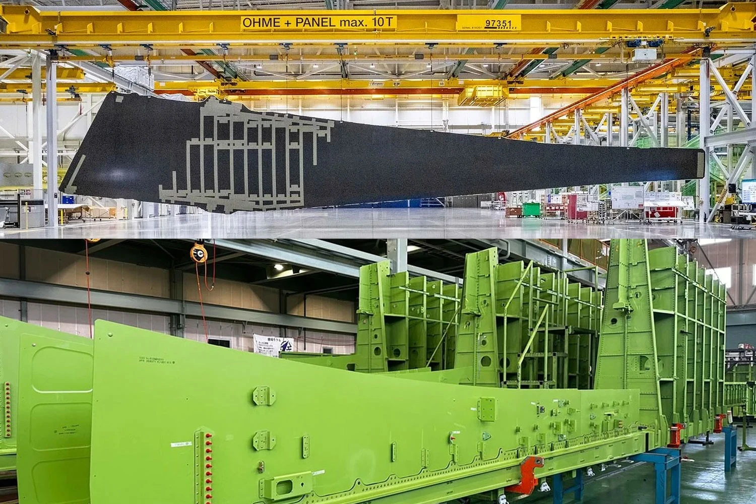 Peça em material composto e longarinas da asa do 777-8F (Boeing)