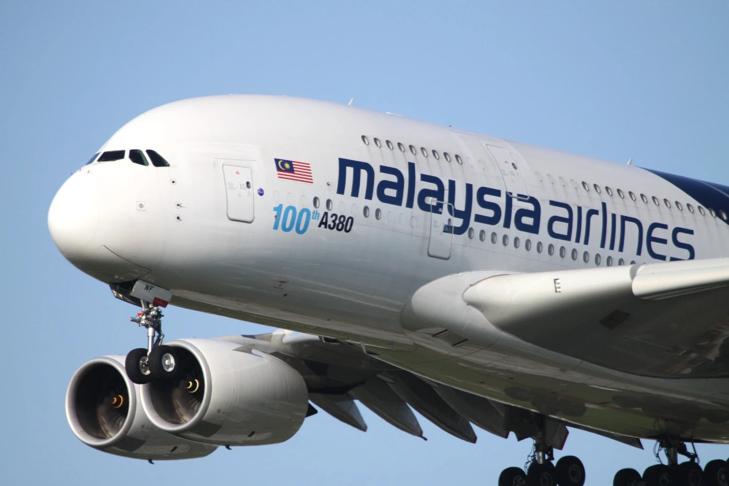 The A380 9M-MNF landing at Heathrow when operating for Malaysia Airlines (Aeroprints)