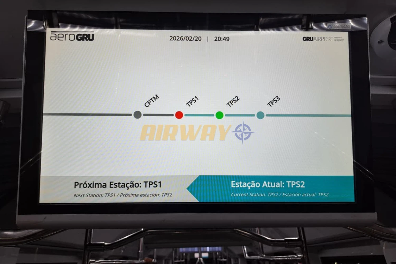 Painel interno do trem mostra as esta&ccedil;&otilde;es (AIRWAY)