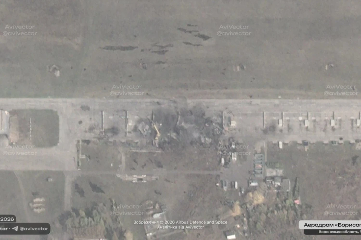 A base aérea de Borisoglebsk após o ataque ucraniano